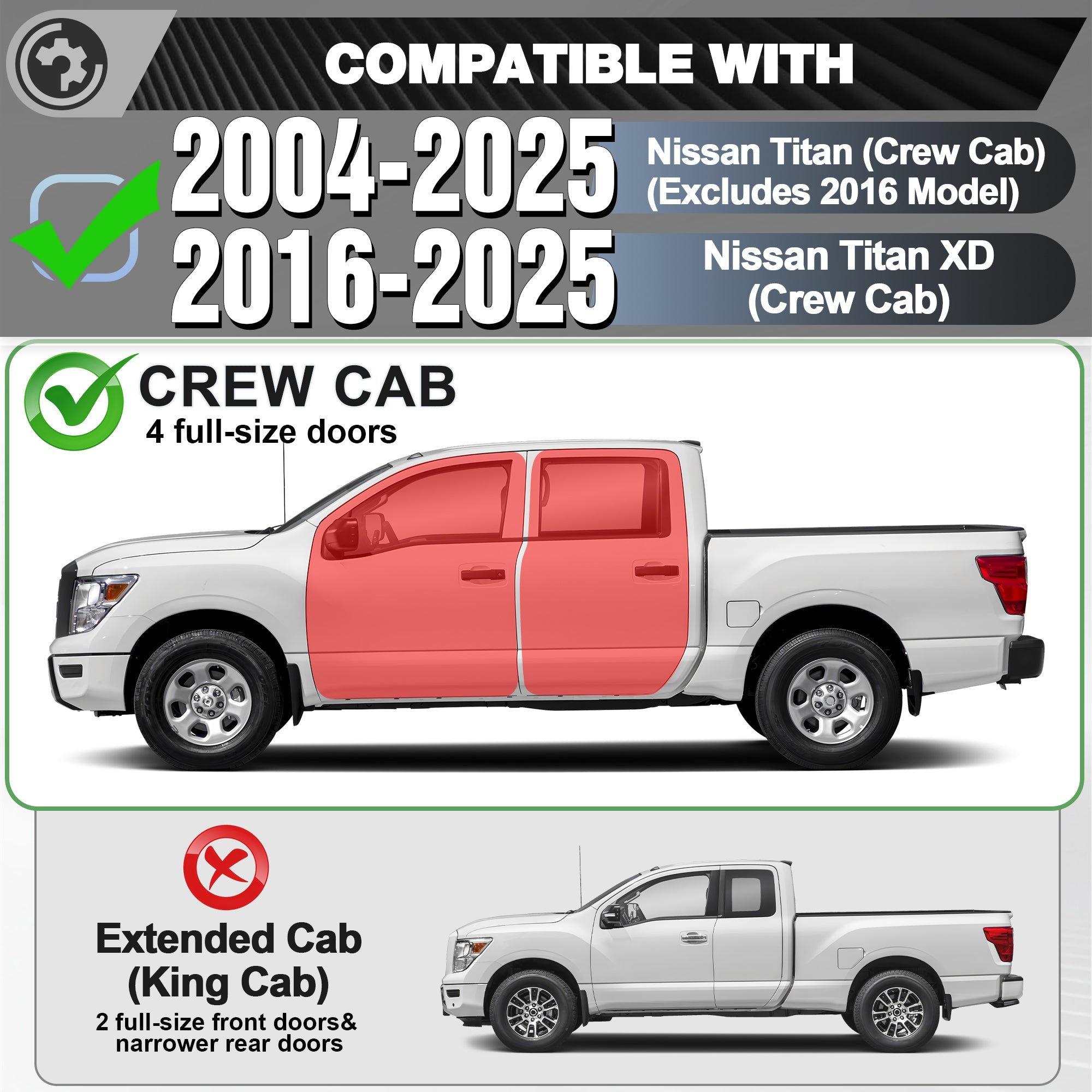 04-25 Titan Running Boards Side Steps Fits for 2004-2025 Nissan Titan & Titan XD 4-Door - nadiaauto