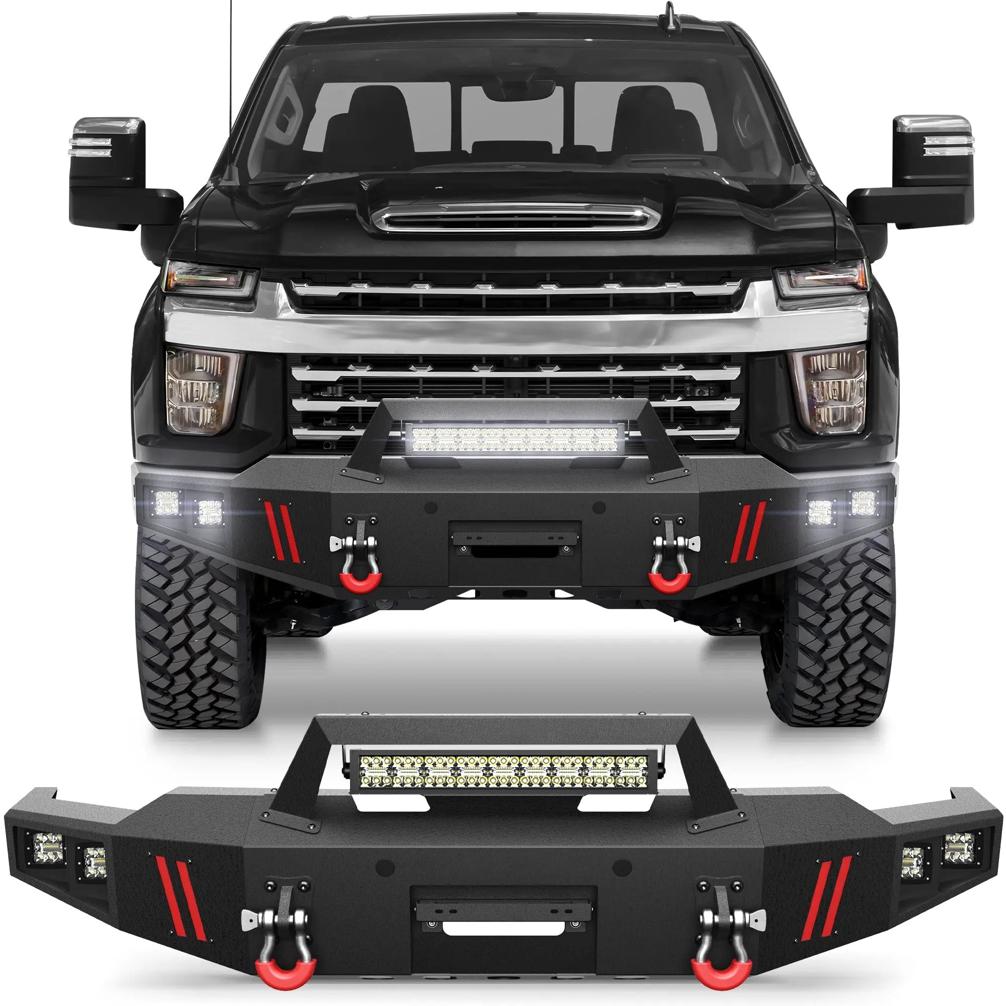 Longsun Front Bumper for 2020 2021 2022 2023 Chevy Silverado 2500/3500 2020-2023 w/Winch Plate