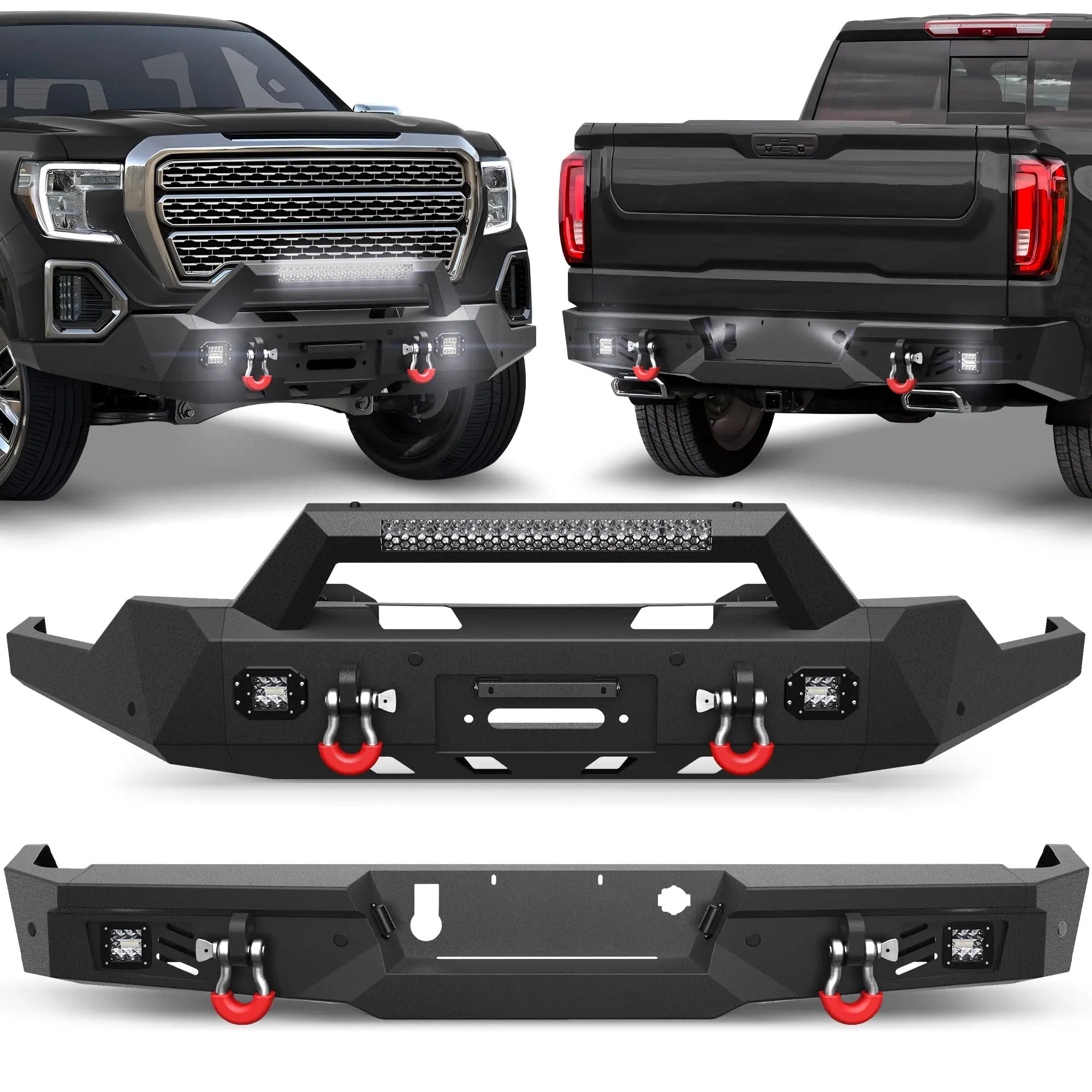 Longsun Sierra 1500 Front and Rear Bumper Set for GMC Sierra 1500 (2019-2022) with Winch Plate