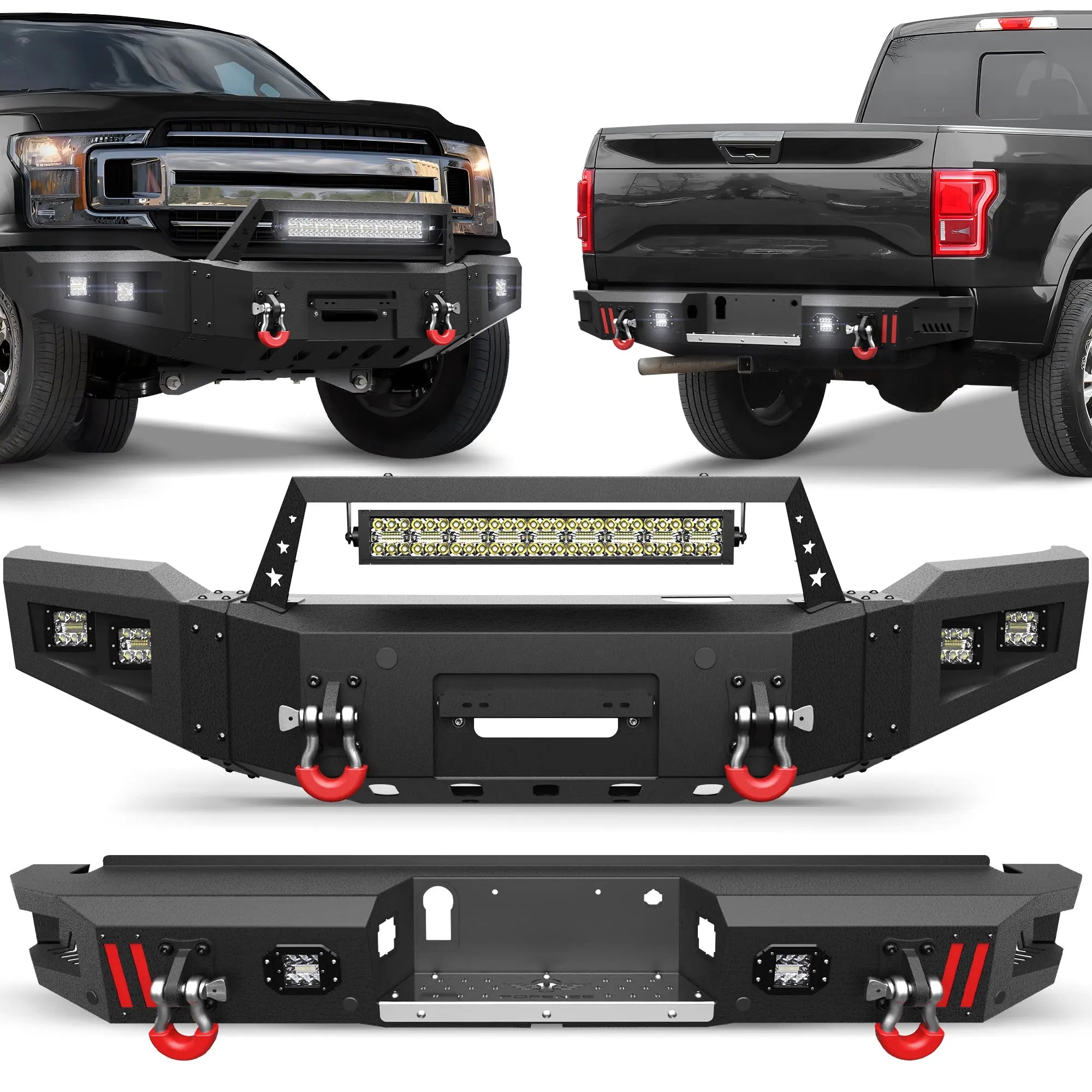 Longsun F150 Front Bumper and Rear Set for 2018 2019 2020 Ford F150 Pickup w/Winch Plate (Excluding Raptor)