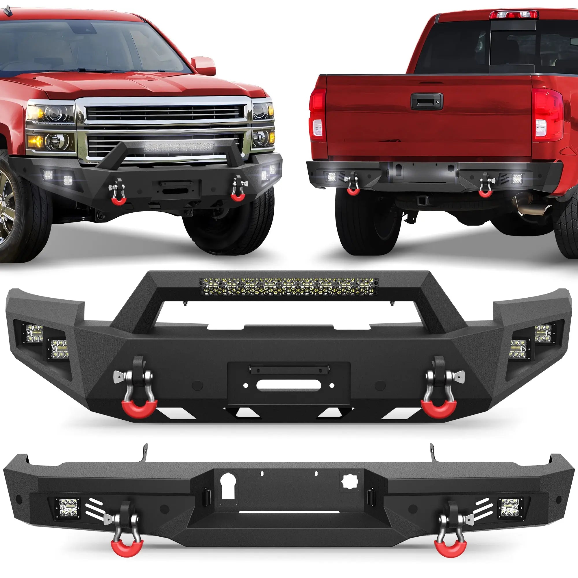 Longsun Silverado 1500 Front and Rear Bumper Set for 2014 2015 Chevy Silverado 1500 Pickup Truck