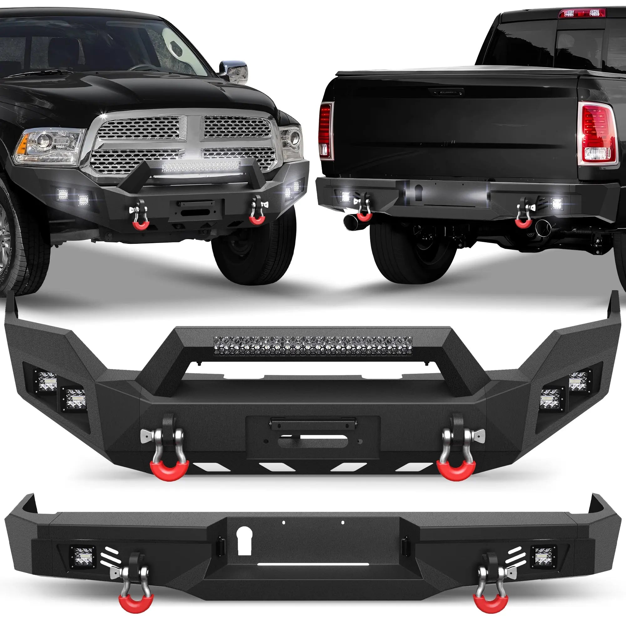 Longsun Heavy Duty Bumper with Winch Plate and Bright LED Lights for Ram 1500 (2013-2018, 2019-2024)