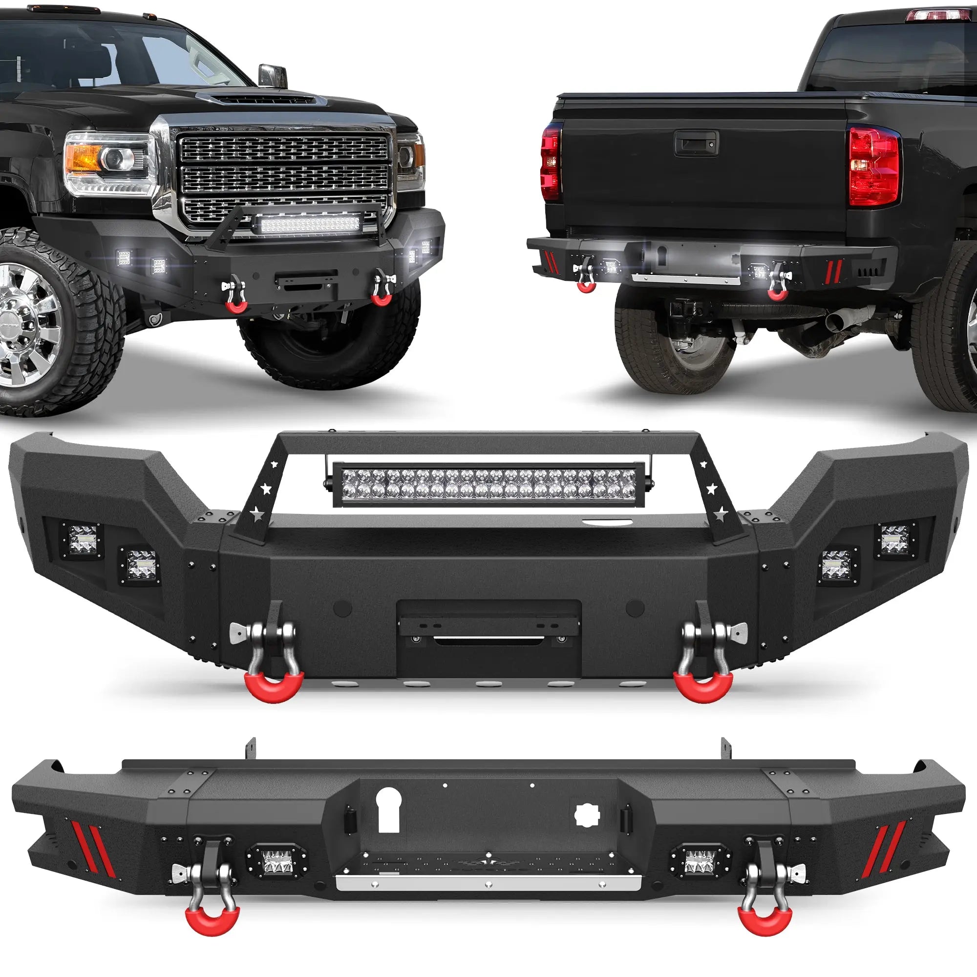 Longsun Front Bumper and Rear Bumper Combo Fit 2015 2016 2017 2018 2019 GMC Sierra 2500/3500 HD