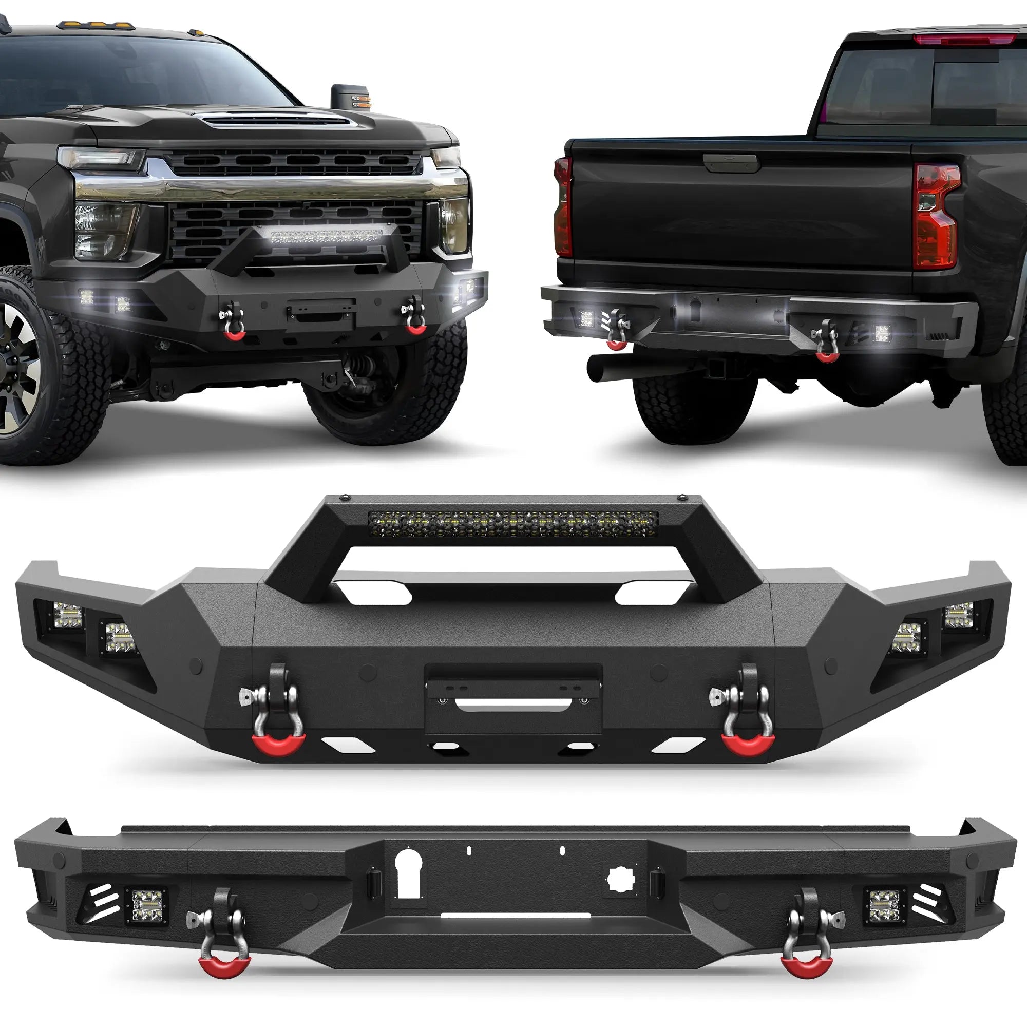 Silverado Front Bumper and Rear Bumper Set for 2020 2021 2022 2023 Chevy Silverado 2500HD 3500HD