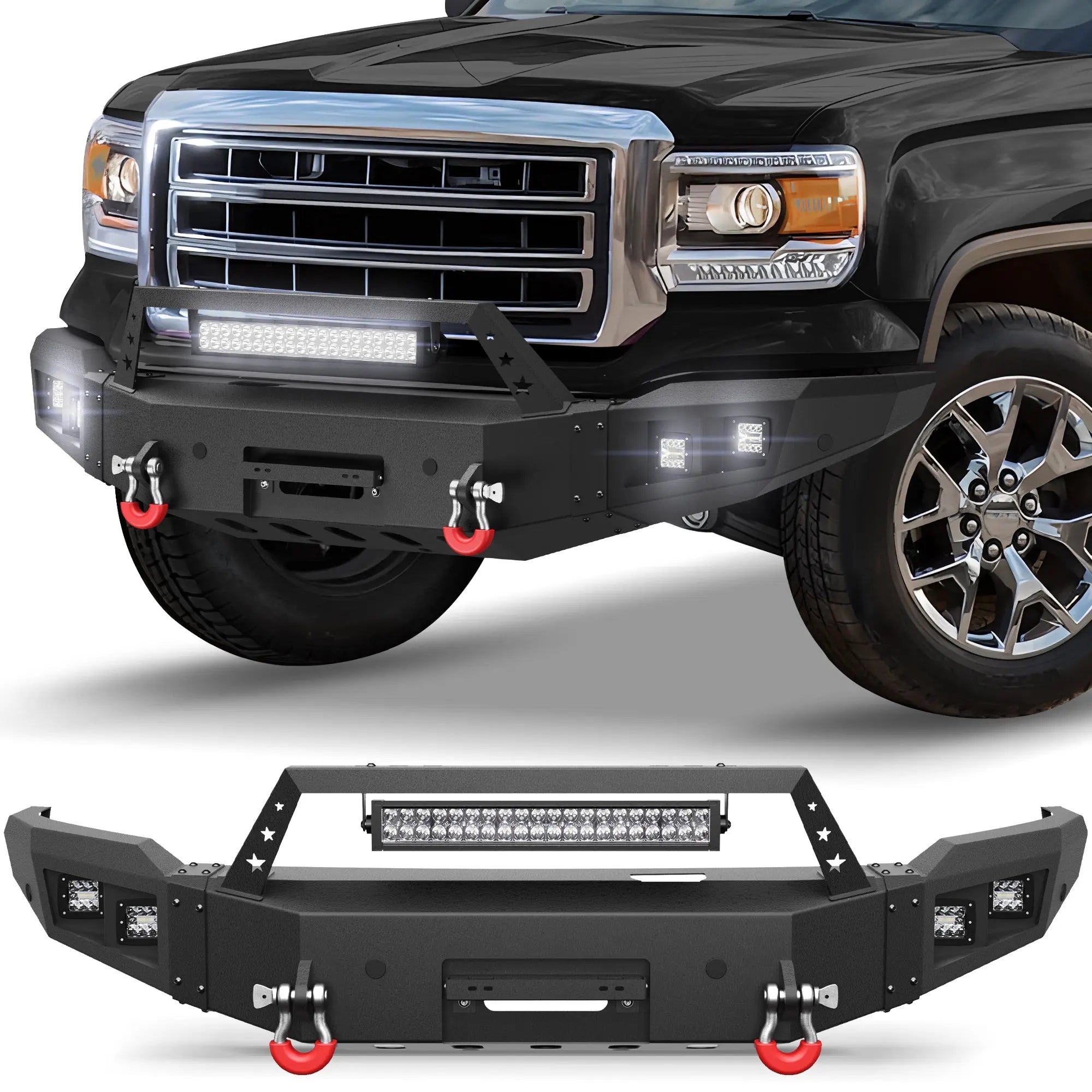 Longsun Sierra 1500 Steel Truck Front Bumper for 2014 2015 GMC Sierra 1500 w/Winch Plate