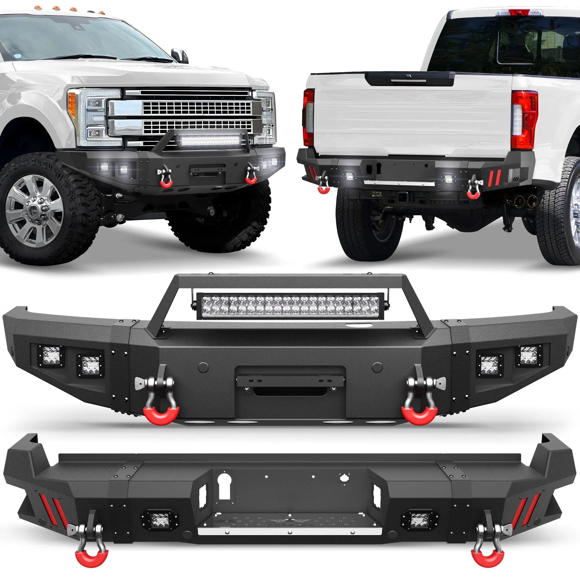 Longsun F250 Front and Rear Bumper Set for 2017-2022 Ford F250/F350/F450 Pickup with Winch Plate