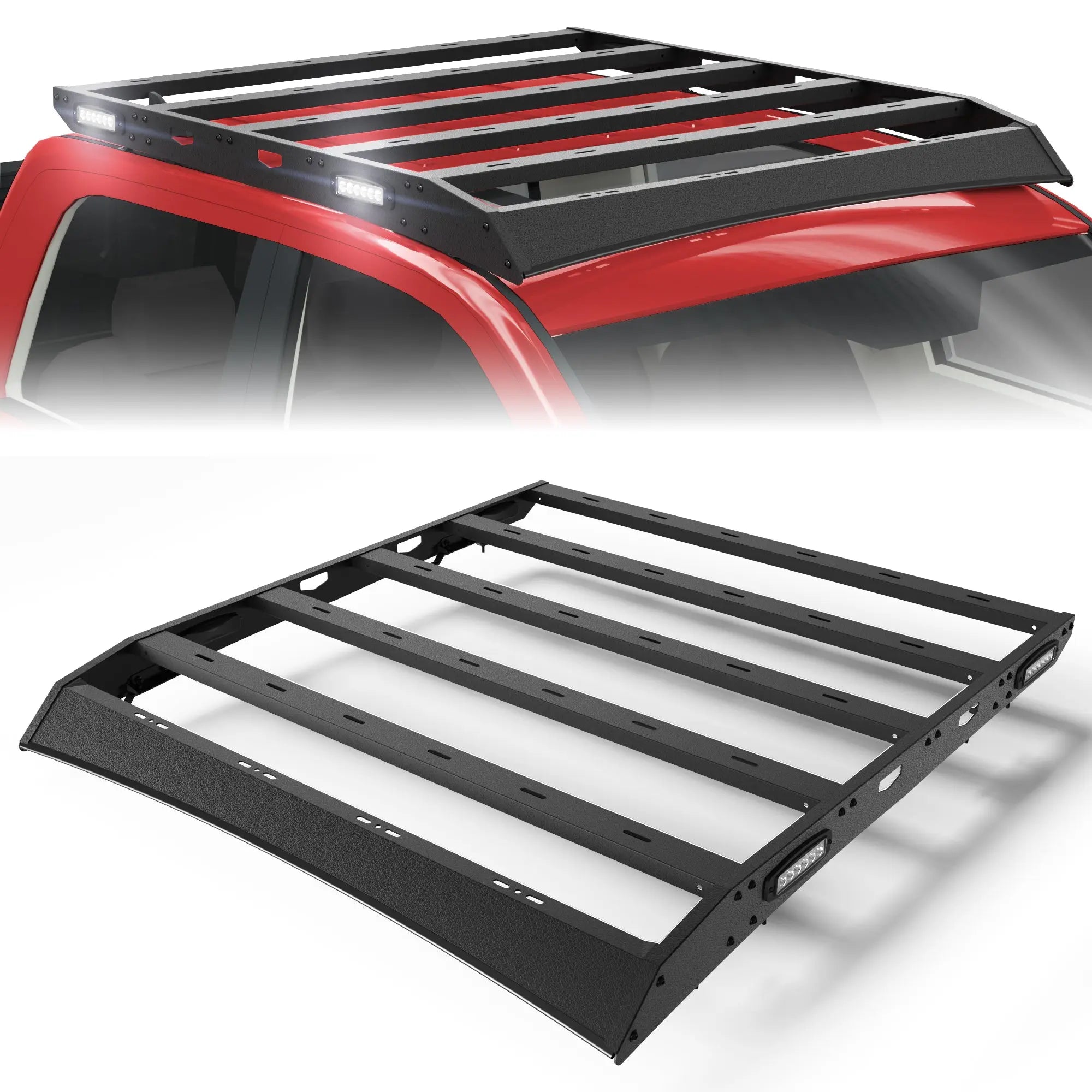 Longsun Ram 1500 Roof Rack for 2009-2018 Ram 1500 4th Gen Crew Cab Top Cargo Carrier with Side LED Lights