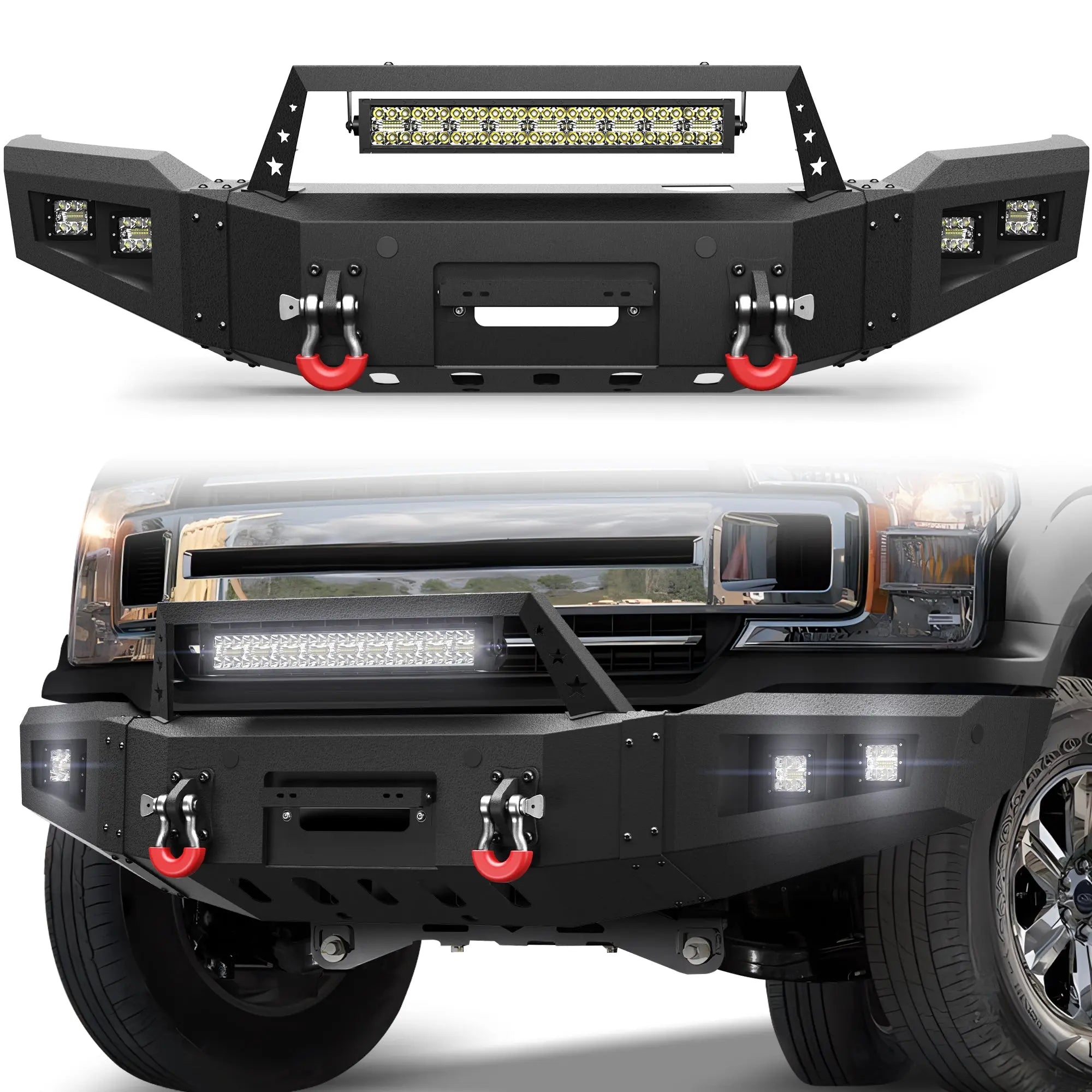 Longsun F150 Front Bumper for 2018 2019 2020 Ford F150 Pickup w/Winch Plate (Excluding Raptor)