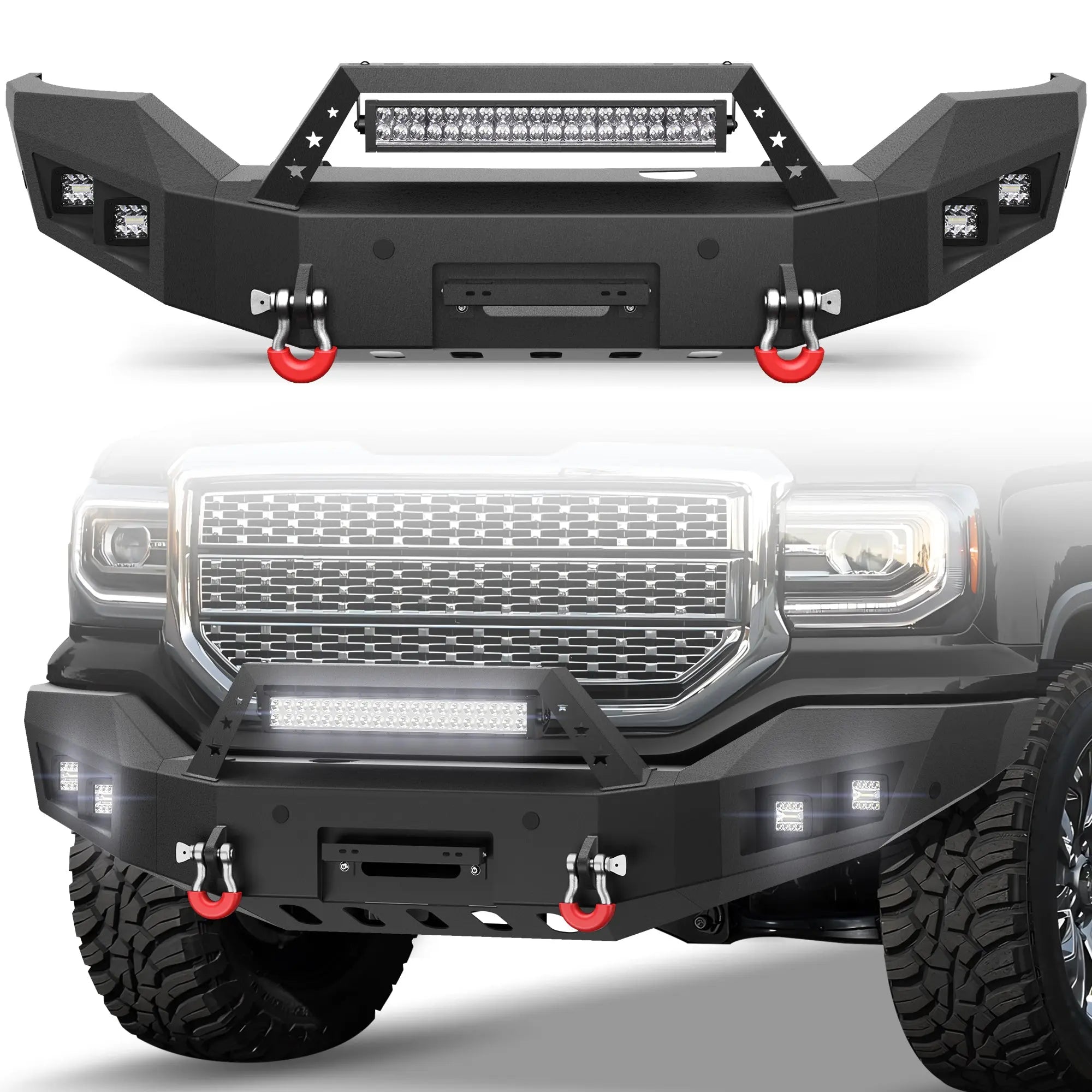 Longsun Sierra 1500 Front Bumper for 2016 2017 2018 GMC Sierra 1500 w/Winch Plate