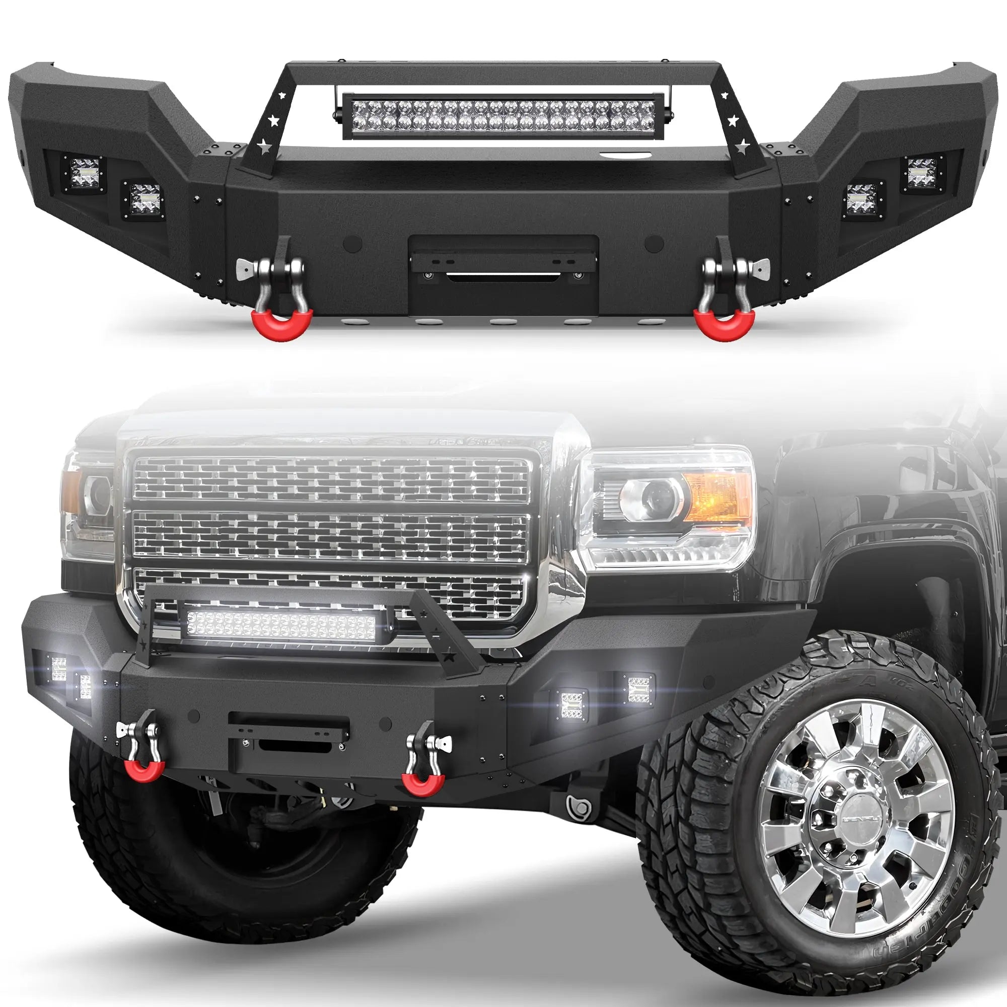 Longsun Front Bumper Compatible with GMC Sierra 2500/3500 HD 2015 2016 2017 2018 2019 with Winch Plate