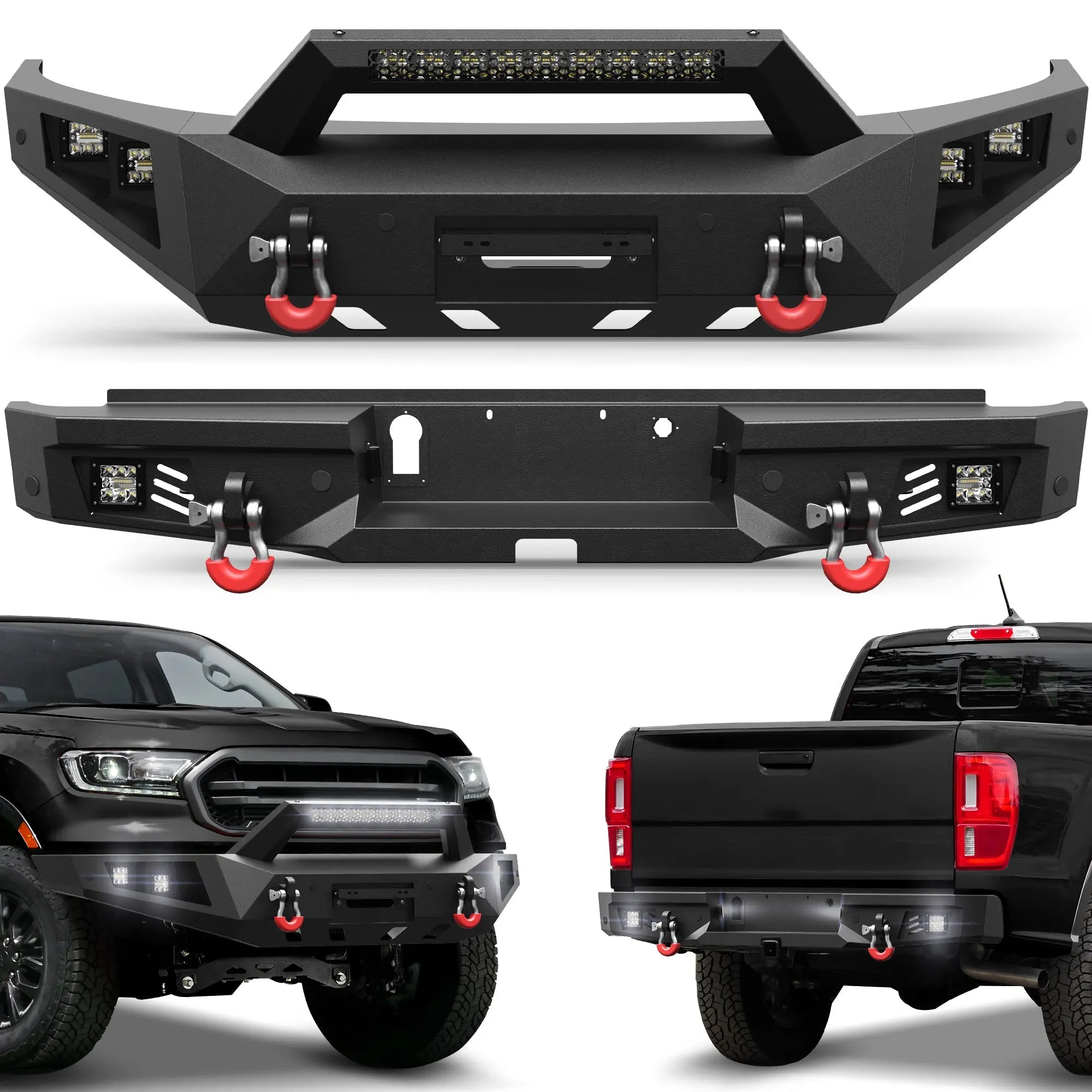 Longsun Ranger Front and Rear Bumper Set for 2019-2023 Ford Ranger Pickup Truck (Excluding Wildtrak)