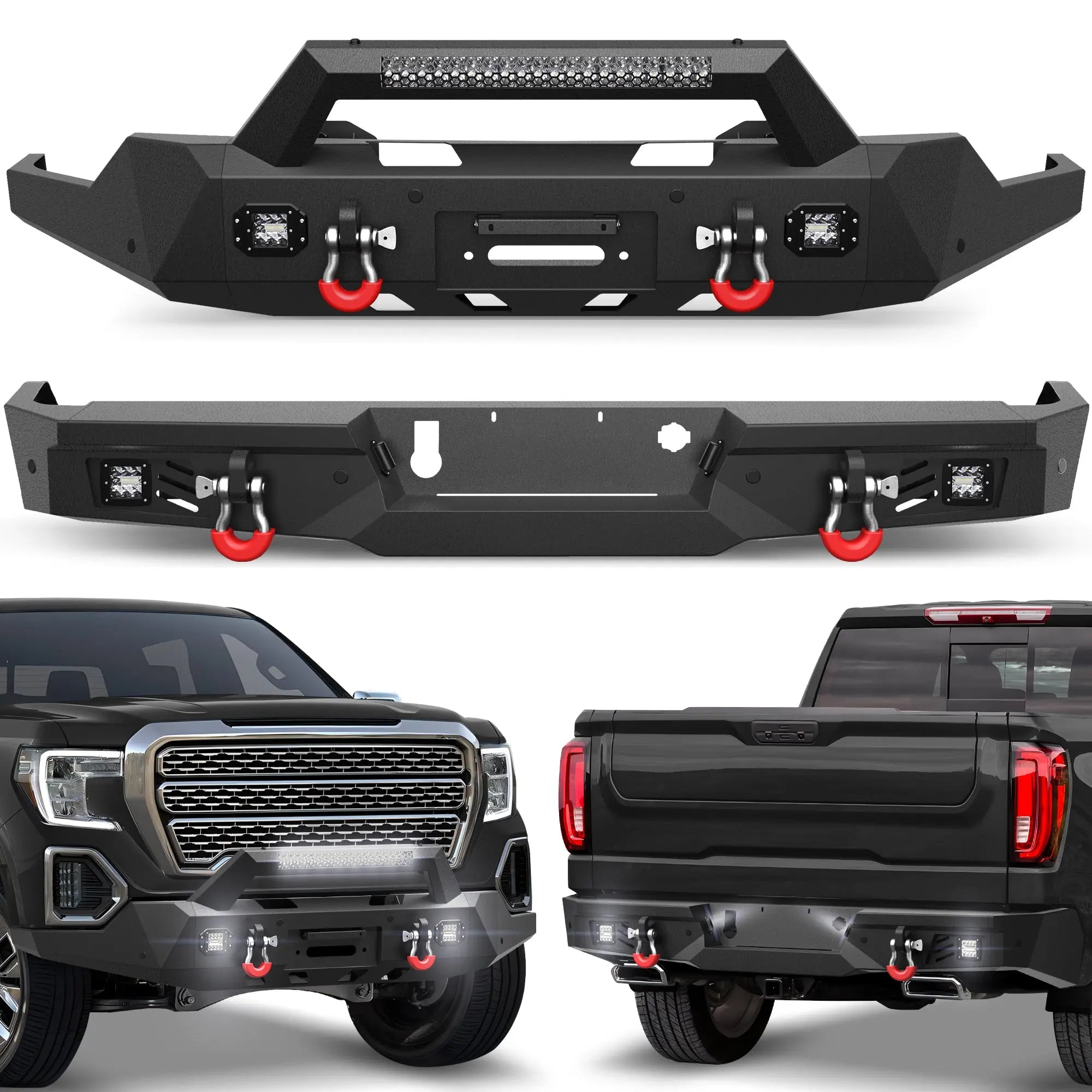 Longsun Sierra 1500 Front and Rear Bumper Set for GMC Sierra 1500 (2019-2022) with Winch Plate