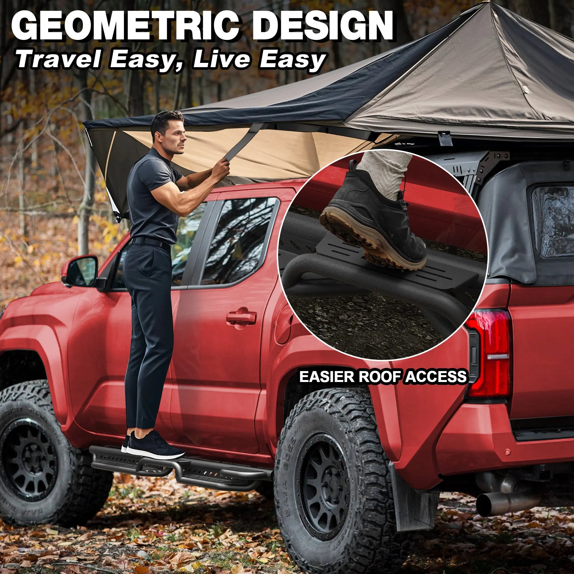 Running Boards for 2005–2026 Nissan Frontier Crew Cab, Dual Raised Step Side Steps, 550 LB Carbon Steel Nerf Bars