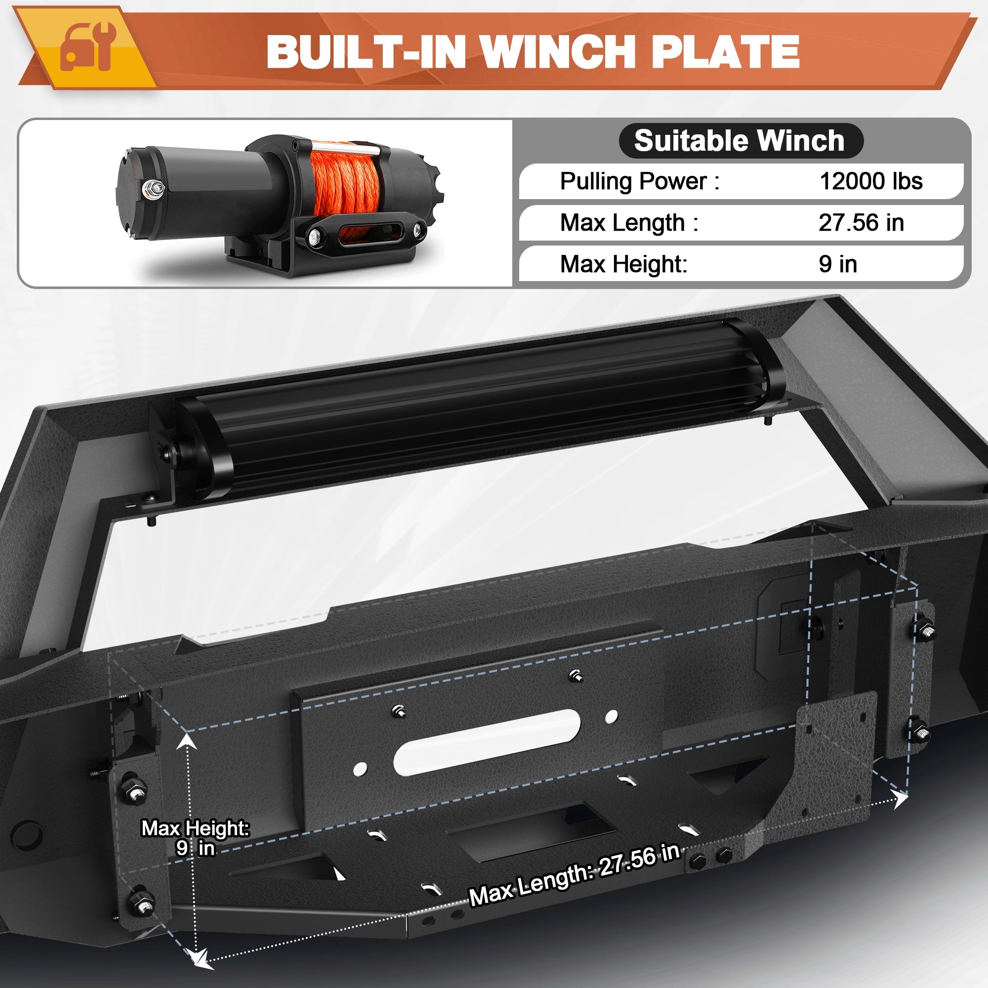 F150 Front Bumper Offroad Bumper w/Winch Plate for 1992 - 1997 Ford F150 F250 F350 Pickup & 1992 - 1996 Bronco - nadiaauto