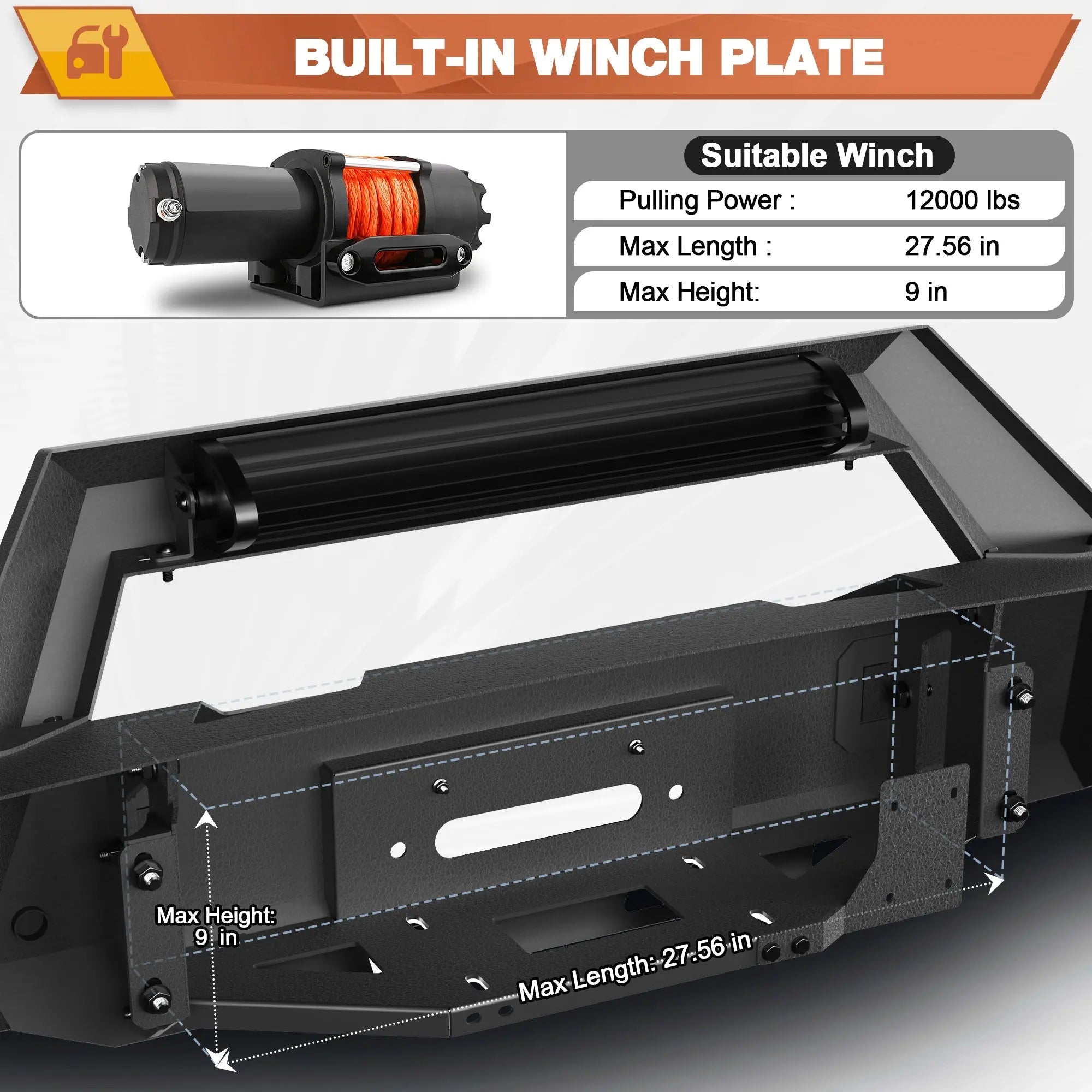 F150 Front Bumper Offroad Bumper w/Winch Plate for 1992 - 1997 Ford F150 F250 F350 Pickup & 1992 - 1996 Bronco - nadiaauto