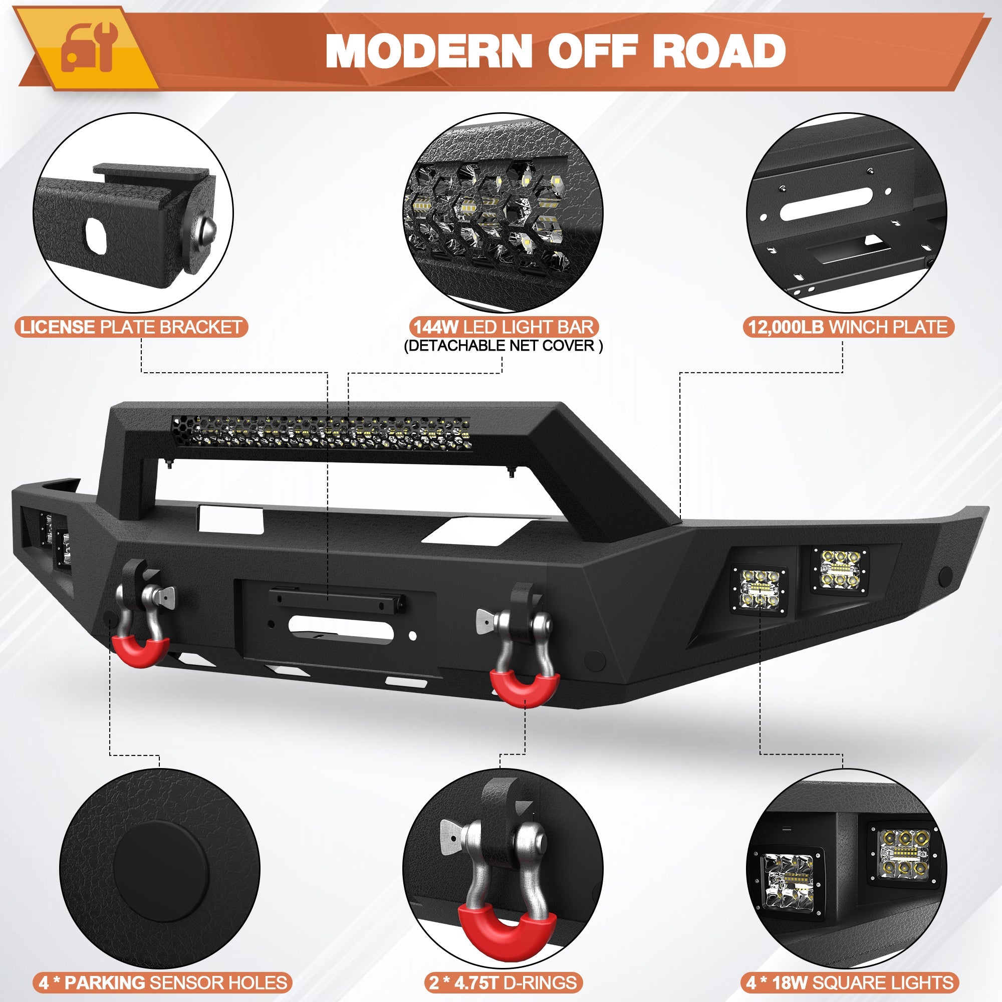 F150 Front Bumper Offroad Bumper w/Winch Plate for 1992 - 1997 Ford F150 F250 F350 Pickup & 1992 - 1996 Bronco - nadiaauto