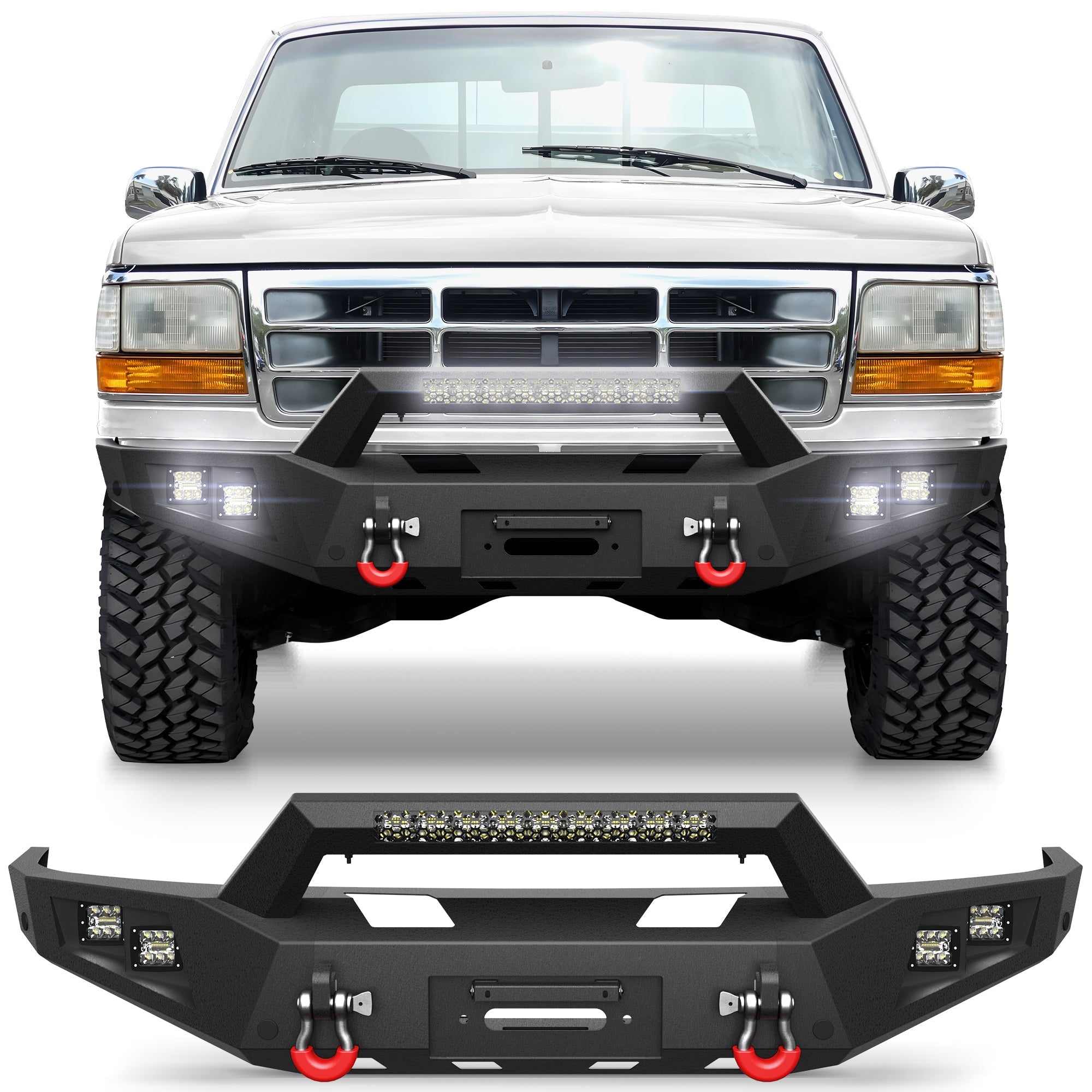 F150 Front Bumper Offroad Bumper w/Winch Plate for 1992 - 1997 Ford F150 F250 F350 Pickup & 1992 - 1996 Bronco - nadiaauto