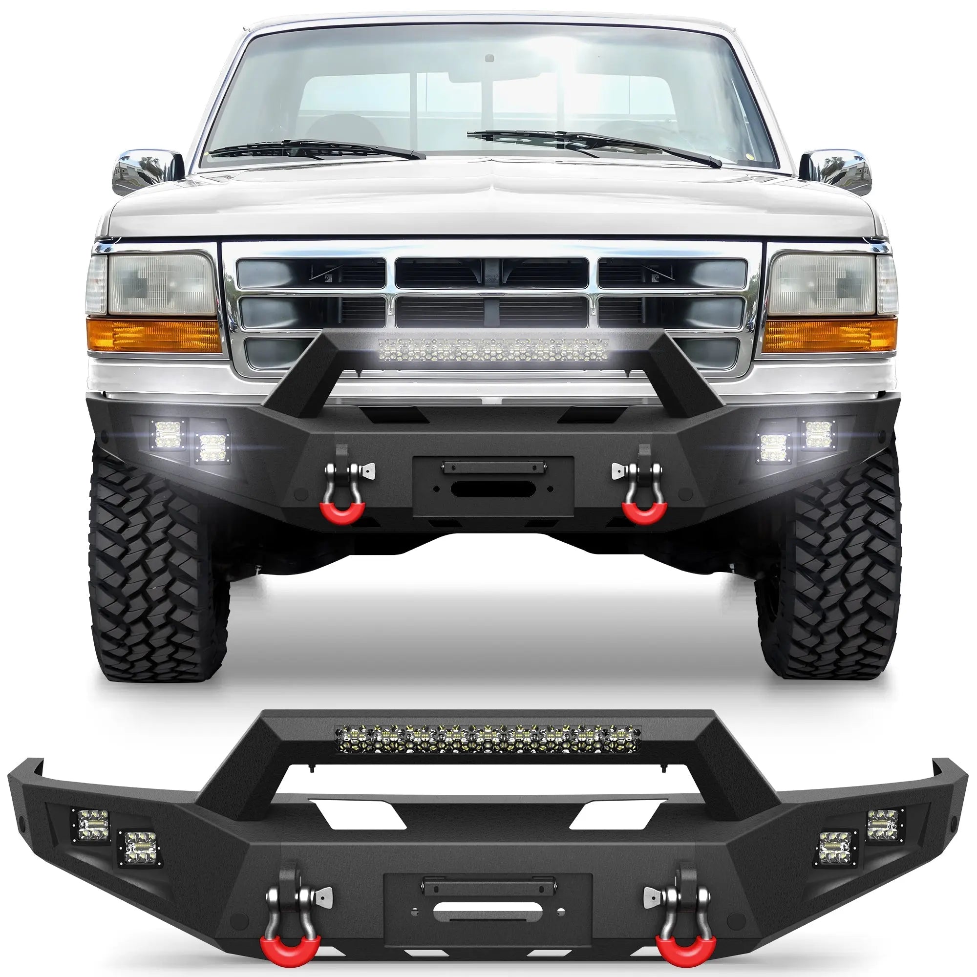 F150 Front Bumper Offroad Bumper w/Winch Plate for 1992 - 1997 Ford F150 F250 F350 Pickup & 1992 - 1996 Bronco - nadiaauto