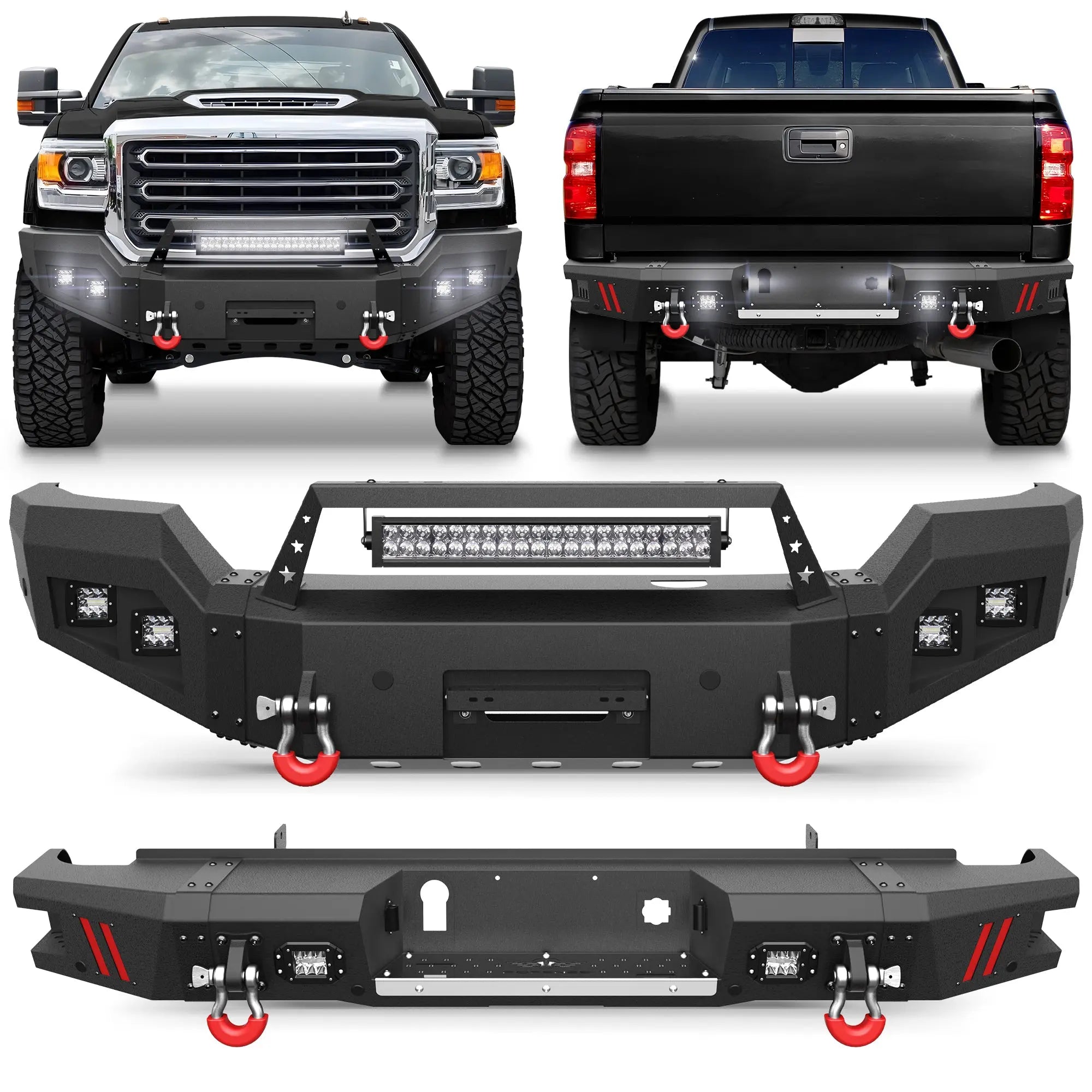 Longsun Front Bumper and Rear Bumper Combo Fit 2015 2016 2017 2018 2019 GMC Sierra 2500/3500 HD