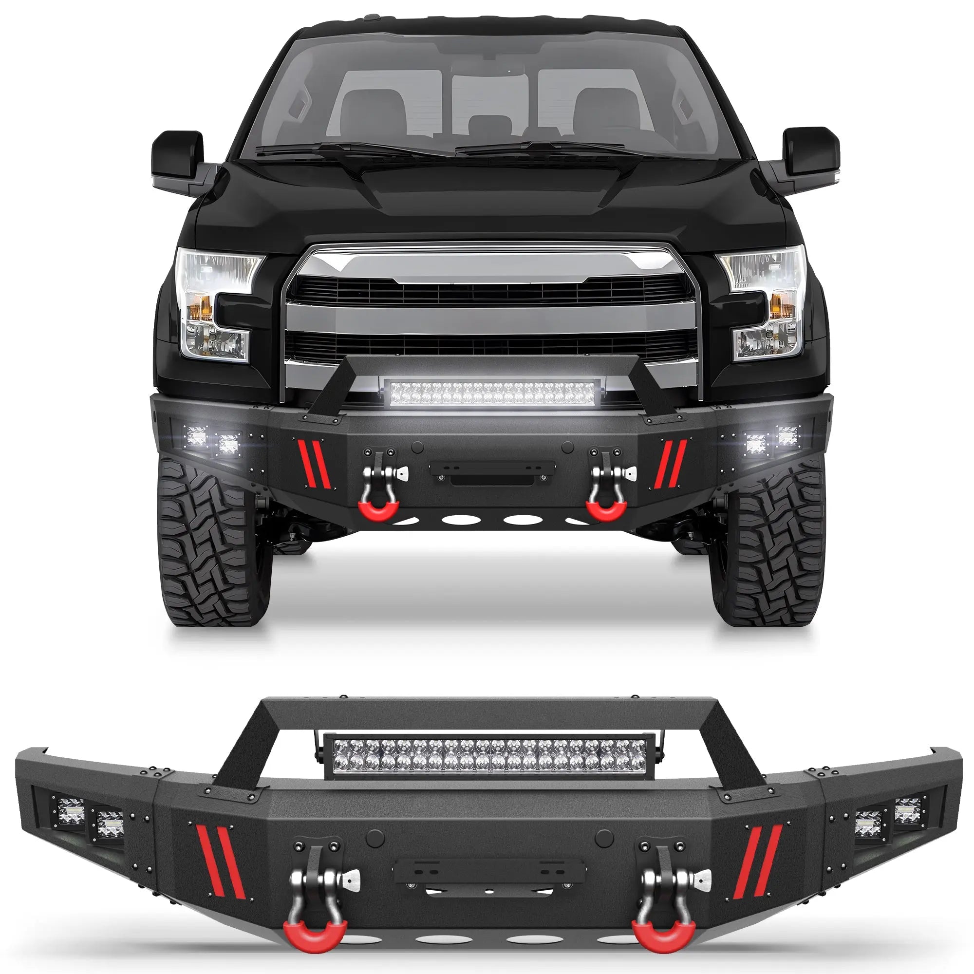 Longsun Heavy-Duty Off-Road Front Bumper for Ford F150 2015 2016 2017 with Winch Plate and Bright LED Light