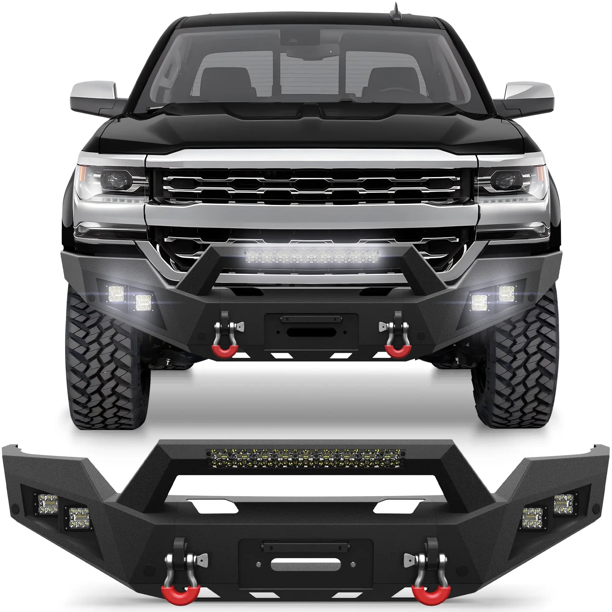 Longsun Silverado 1500 Front Bumper for 2016 2017 2018 Chevy Silverado 1500 Pickup with Winch Plate
