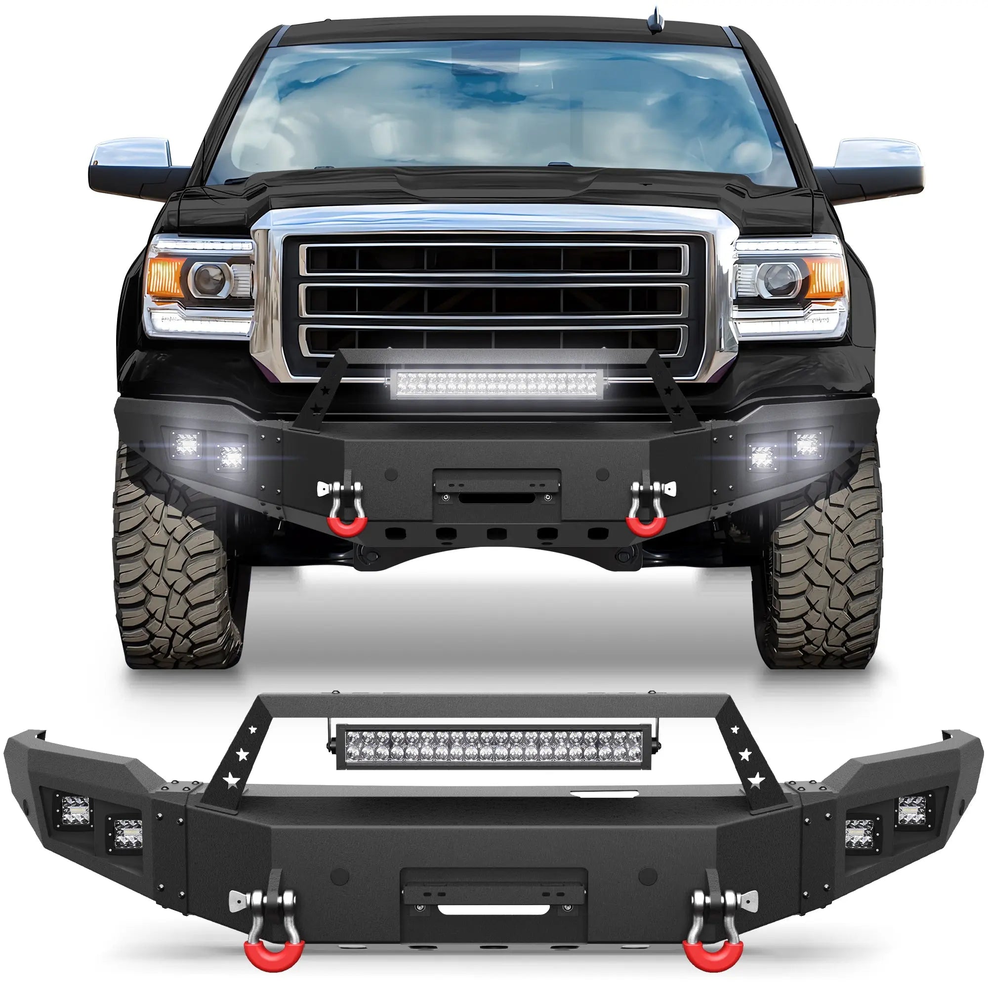 Longsun Sierra 1500 Steel Truck Front Bumper for 2014 2015 GMC Sierra 1500 w/Winch Plate