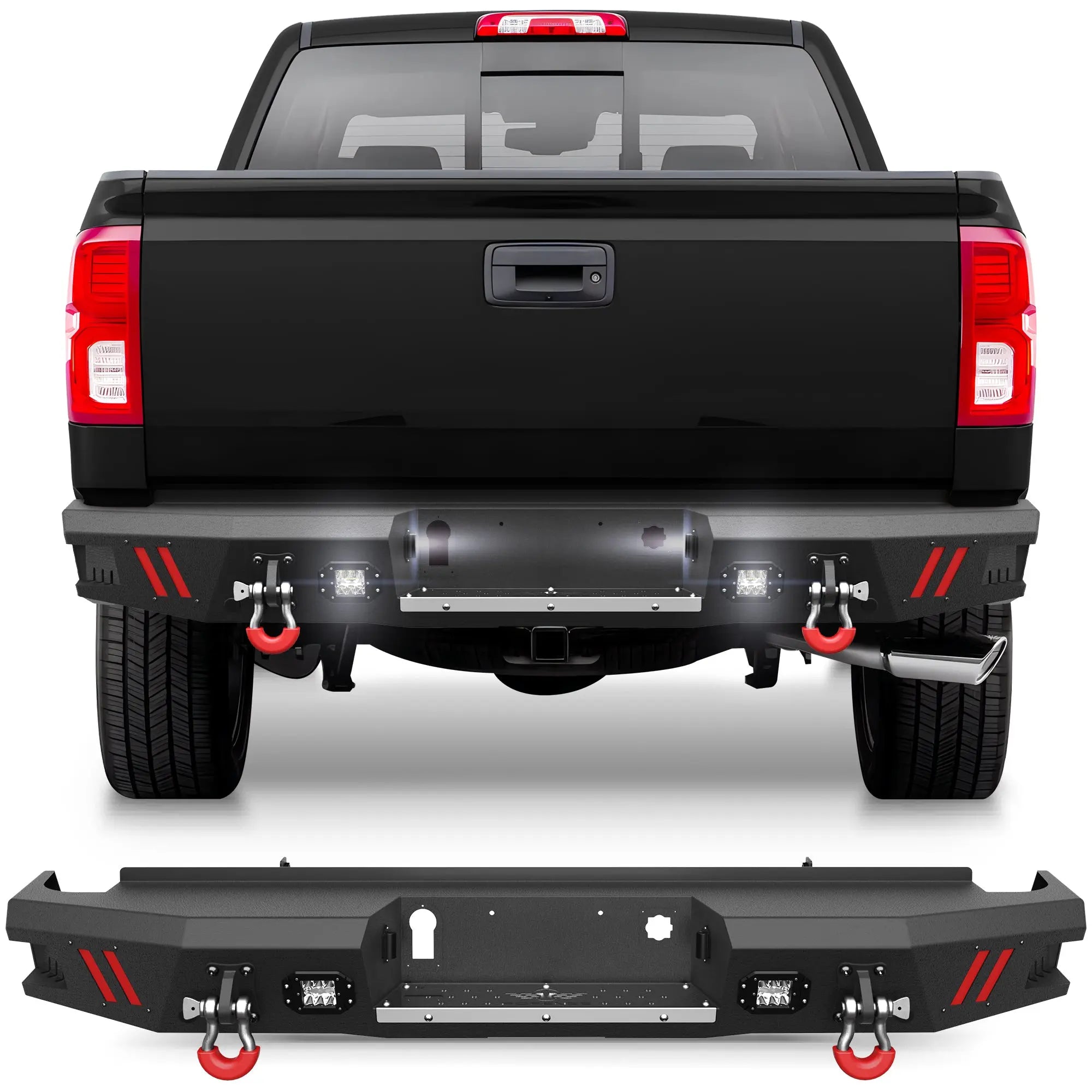 Longsun Silverado 1500 Rear Bumper Compatible with 2014 2015 2016 2017 2018 Chevrolet Silverado/GMC Sierra 1500
