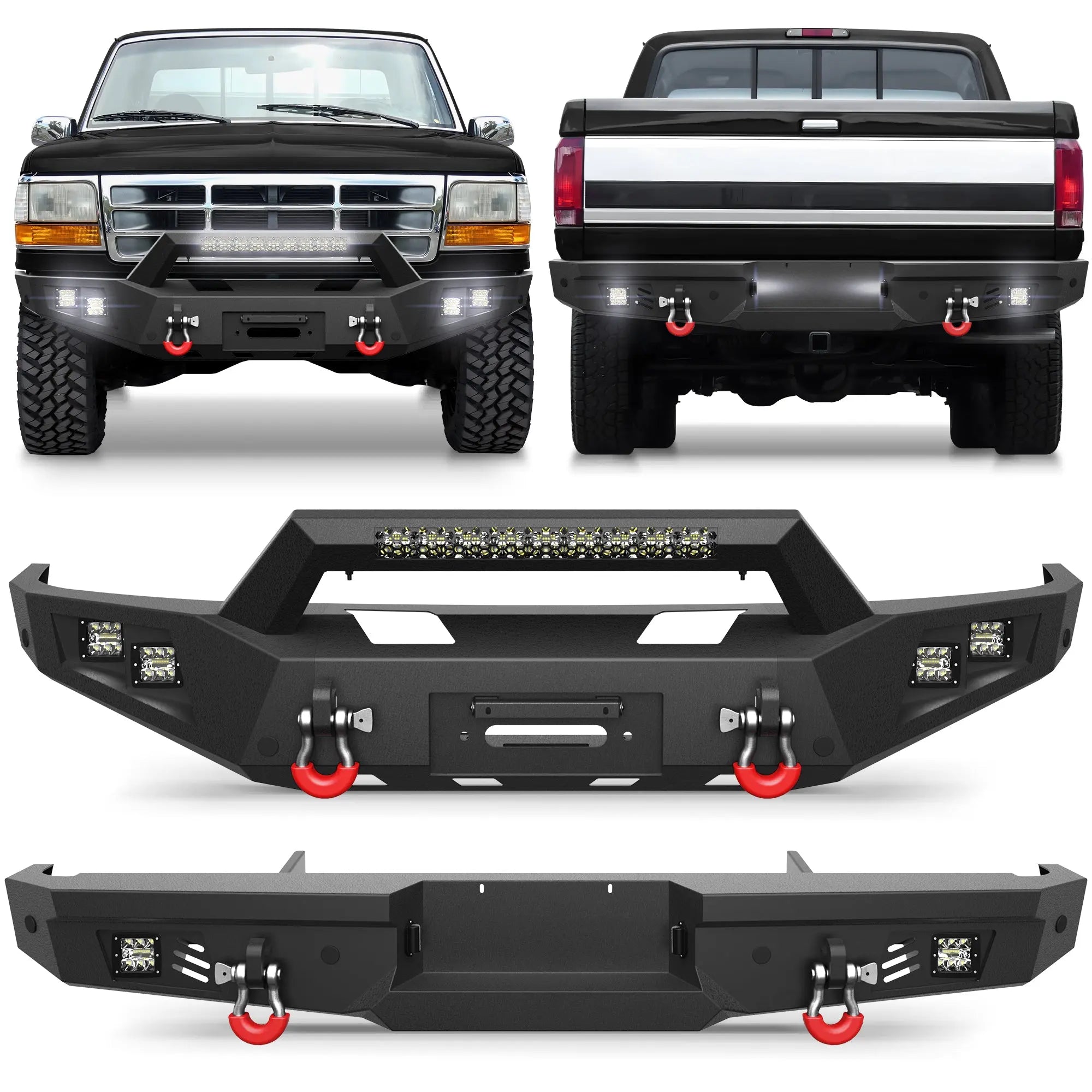Longsun F150 Front Rear Bumper Set for 1992-1997 Ford F150 F250 F350