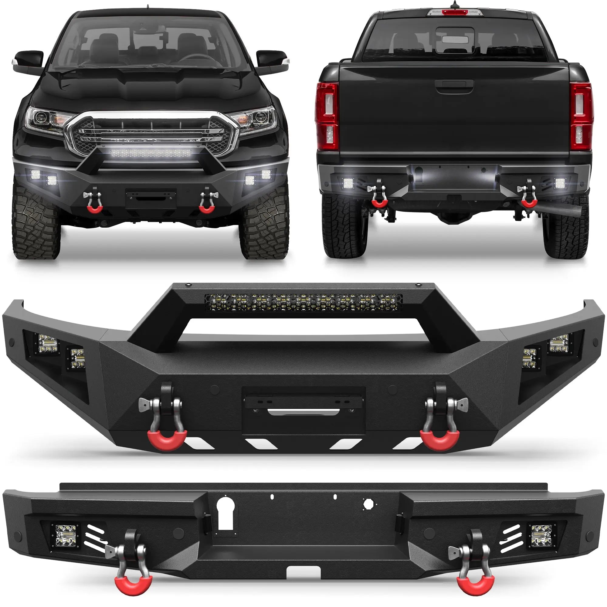 Longsun Ranger Front and Rear Bumper Set for 2019-2023 Ford Ranger Pickup Truck (Excluding Wildtrak)