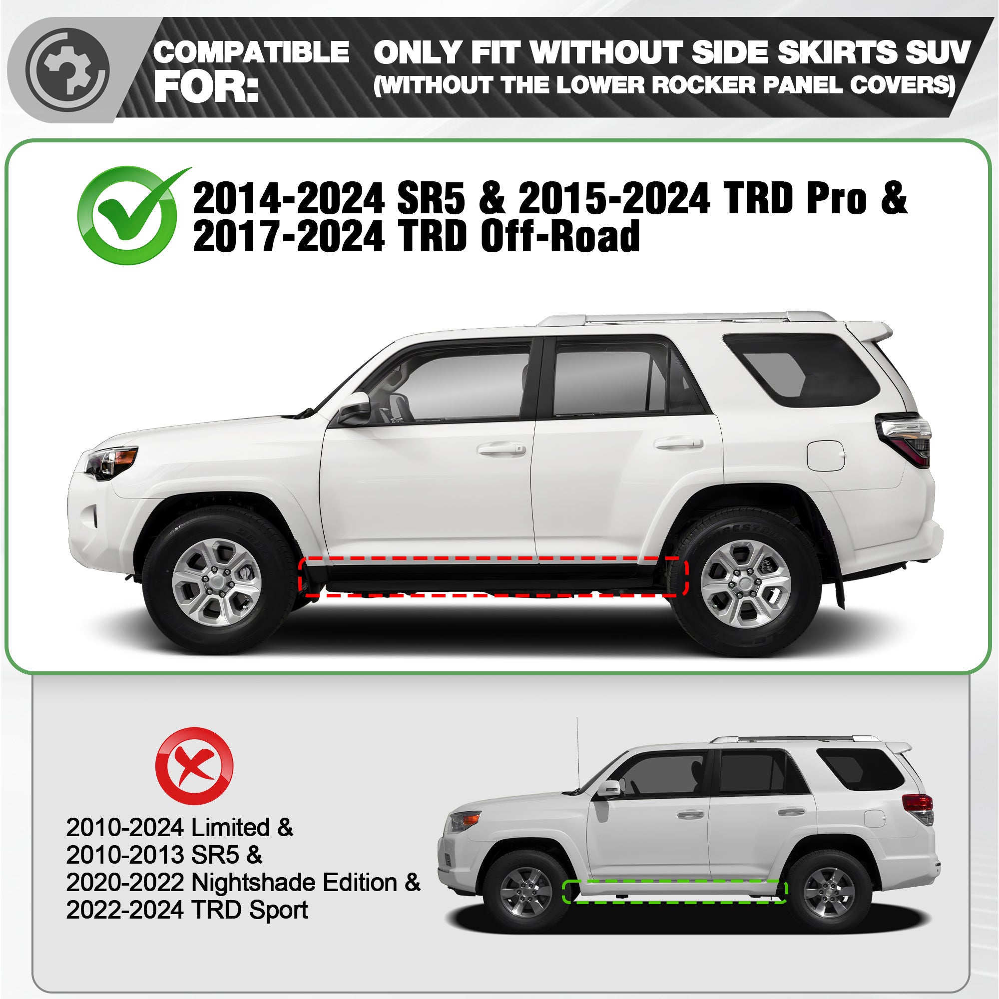 Running Boards Side Steps Compatible with 2014-2024 Toyota 4Runner SR5, 2015-2024 TRD Pro & 2017-2024 TRD 2PCS Nerf Bars