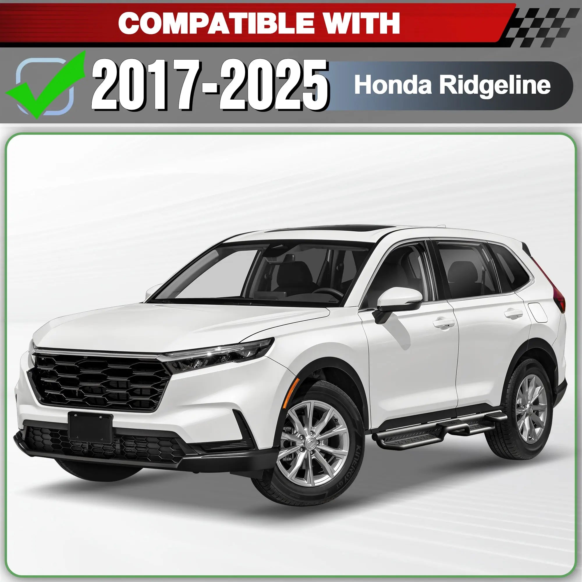 Running Boards for 2017–2025 Honda Ridgeline, Dual Raised Step Side Steps, 550 LB Carbon Steel Nerf Bars