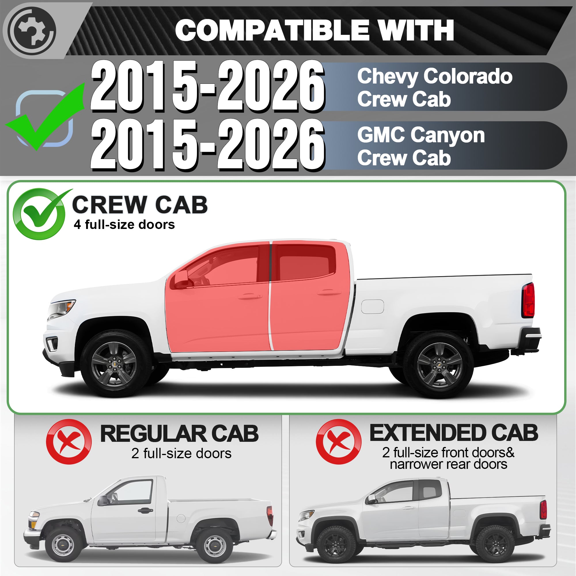 Running Boards Side Steps for 2015-2026 Chevy Colorado/GMC Canyon, Fits 4 Full Size Doors
