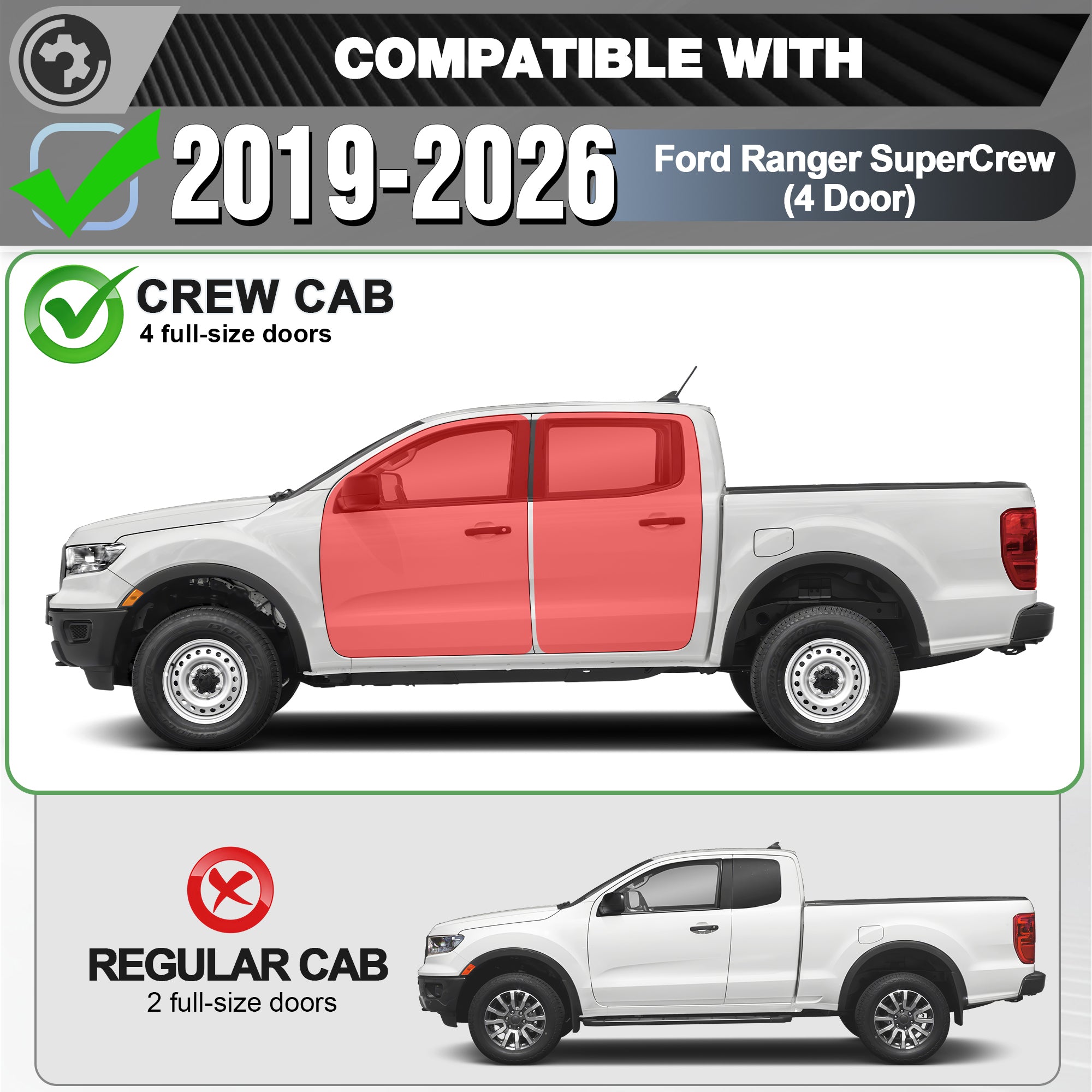 Ranger Running Boards Side Step Ford Ranger 2019 2020 2021 2022 2023 2024 SuperCrew(4 Door)