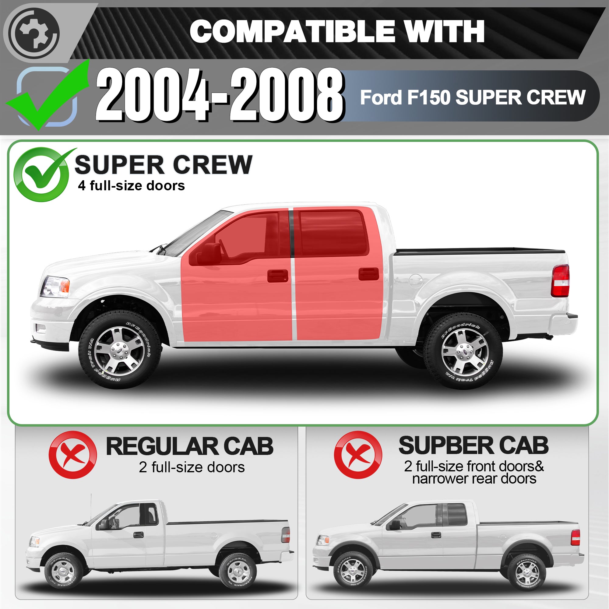 F150 Running Boards Side Steps Compatible with 2004 2005 2006 2007 2008 Ford F150 SuperCrew