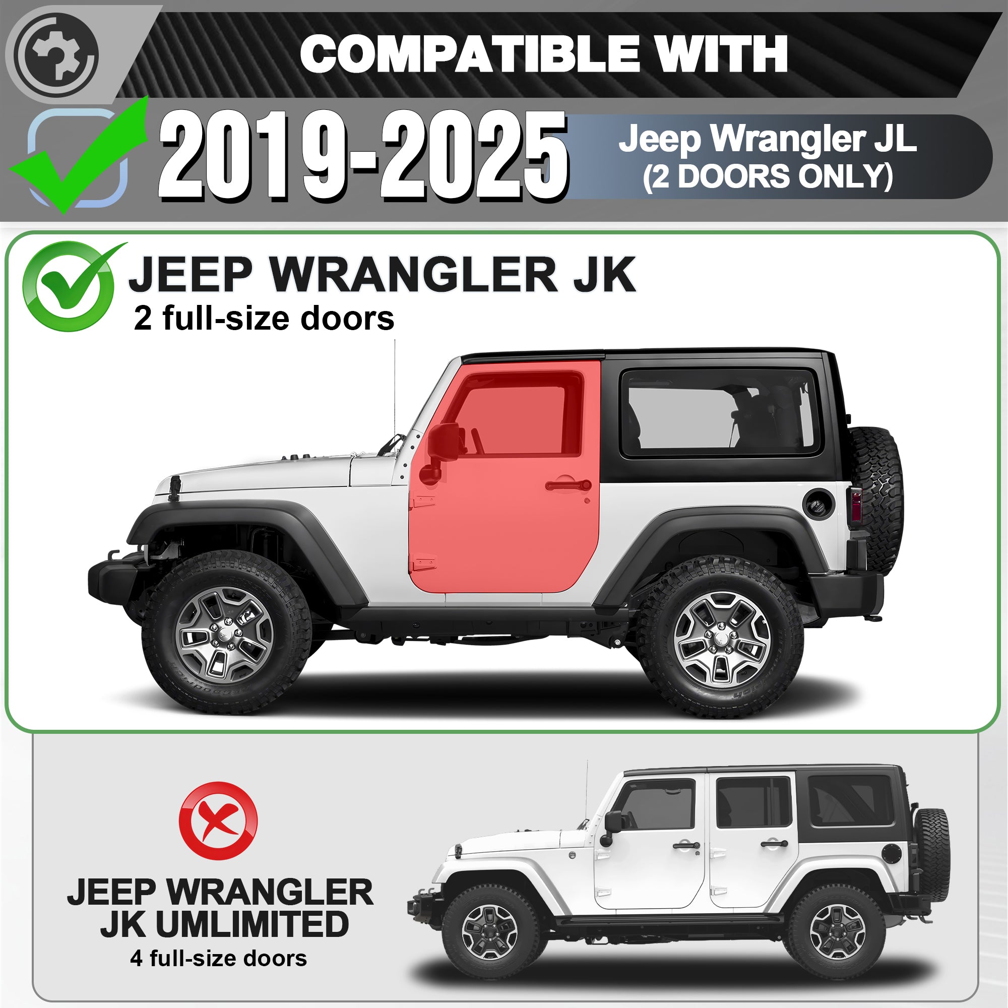 Jeep JL Running Boards Side Steps Fit for 2019-2025 Jeep Wrangler JL 2-Door
