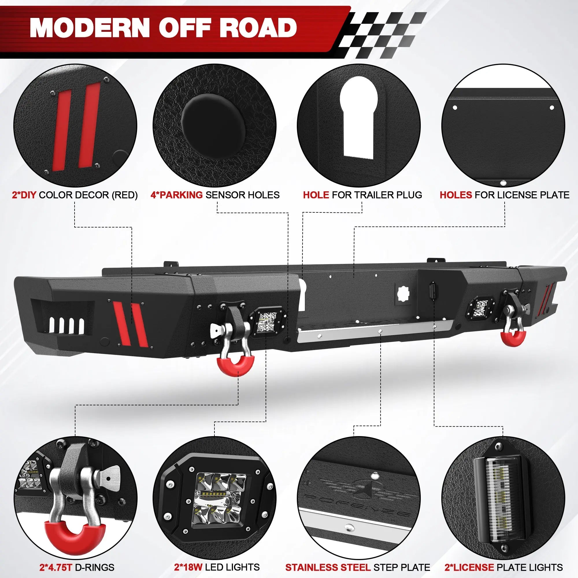 Longsun 2015-2019 Chevy Silverado/ GMC Sierra 2500 Bumper with Winch Plate & Bright LED Lights