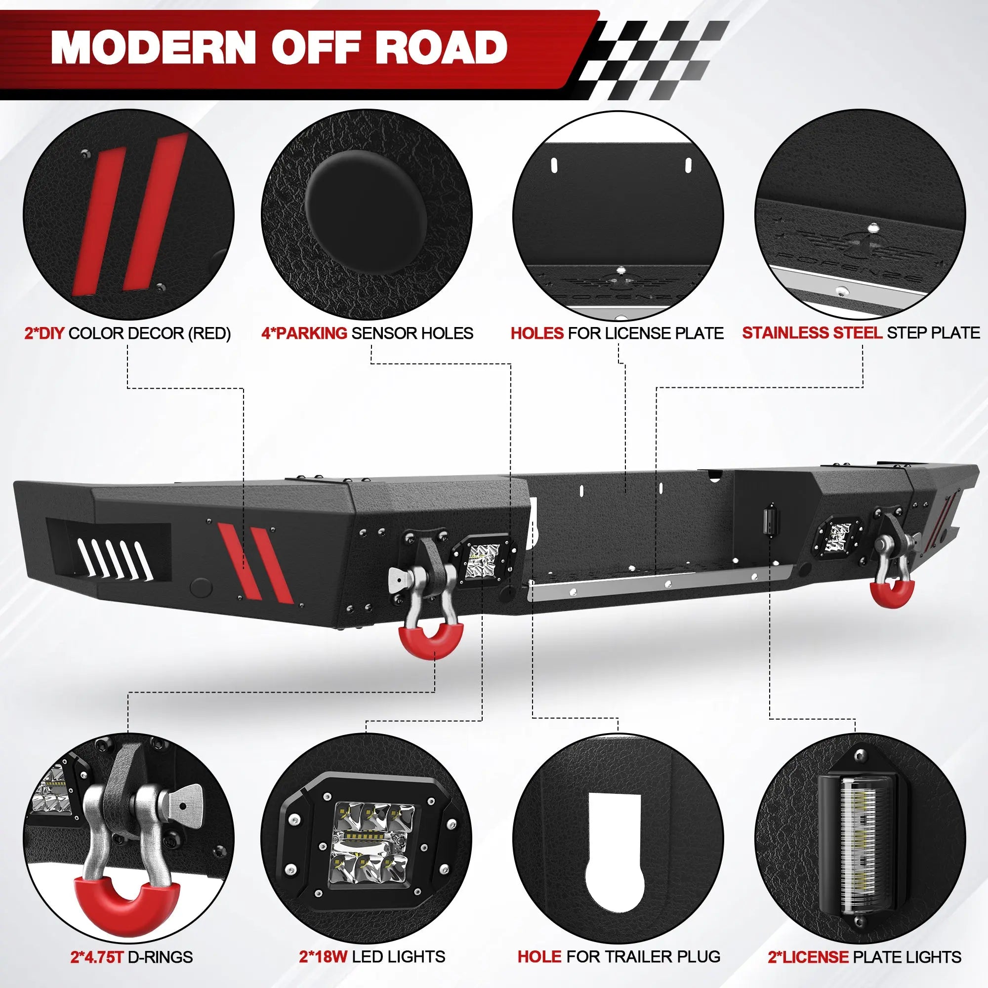 Longsun Ram 2500 Rear Bumper Compatible with 2010-2018 Dodge Ram 2500 3500 Black Pickup Truck Bumper