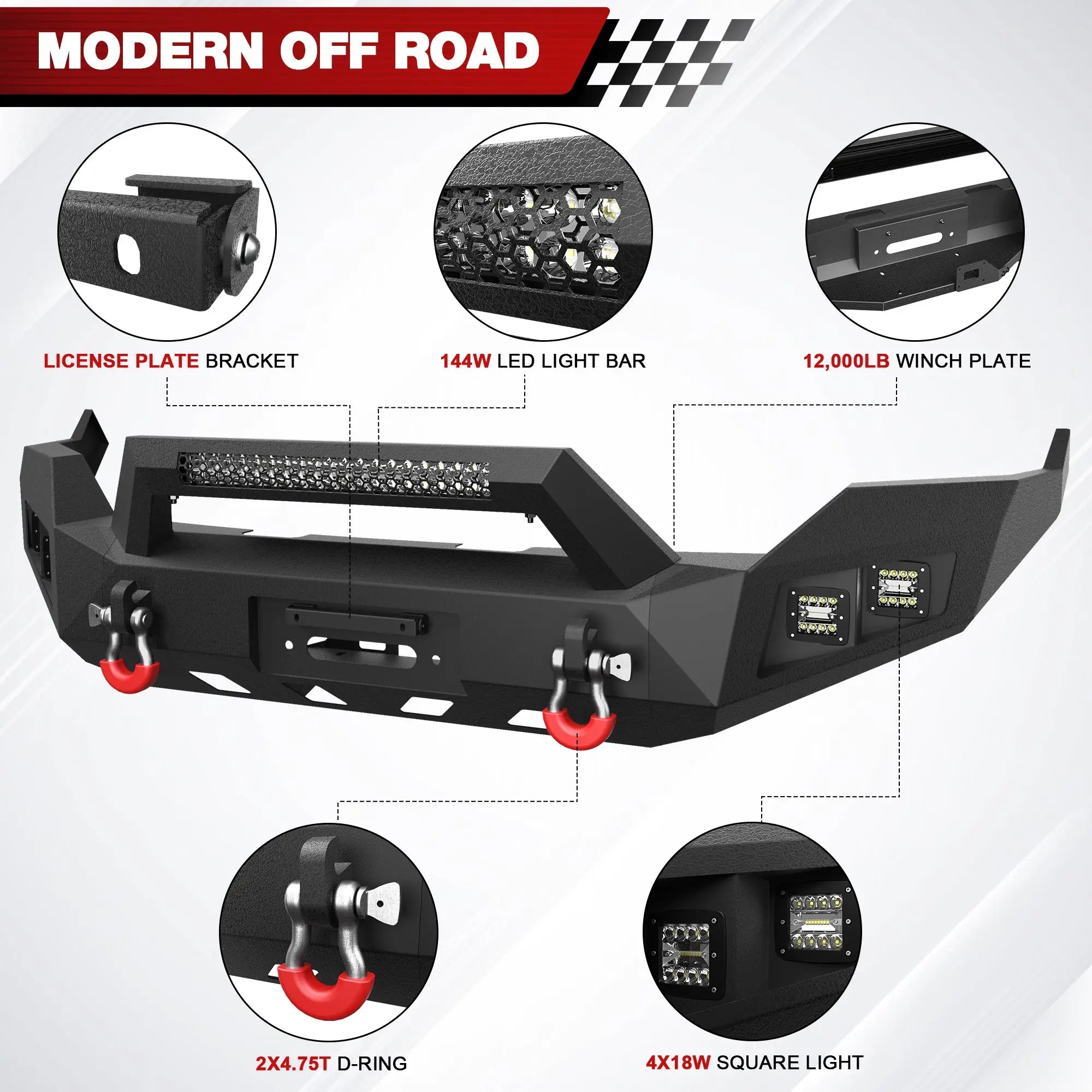 Longsun Heavy Duty Front Bumper for Ram 1500 2013-18 & 2019-24 Classic Pickup