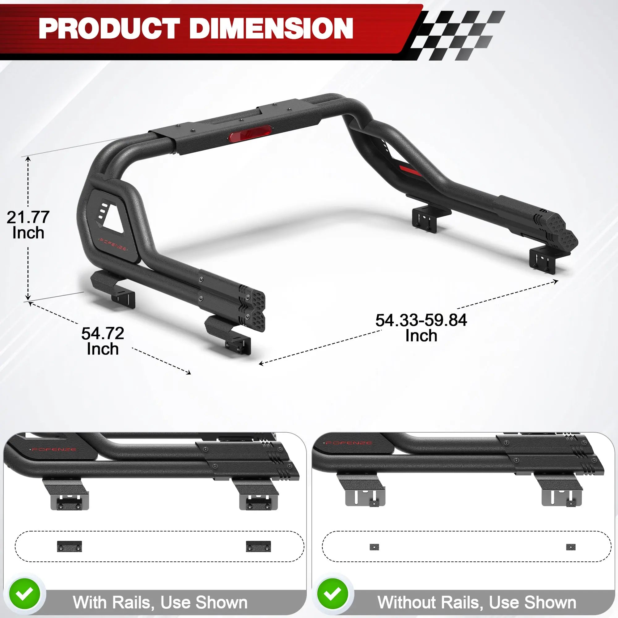 Truck Roll Bar for Mid-Size Trucks, Adjustable Sport Bar & Chase Rack Compatible with Toyota Tacoma, Jeep Gladiator JT, Chevy Colorado, GMC Canyon, Ford Ranger, Nissan Frontier & Honda Ridgeline