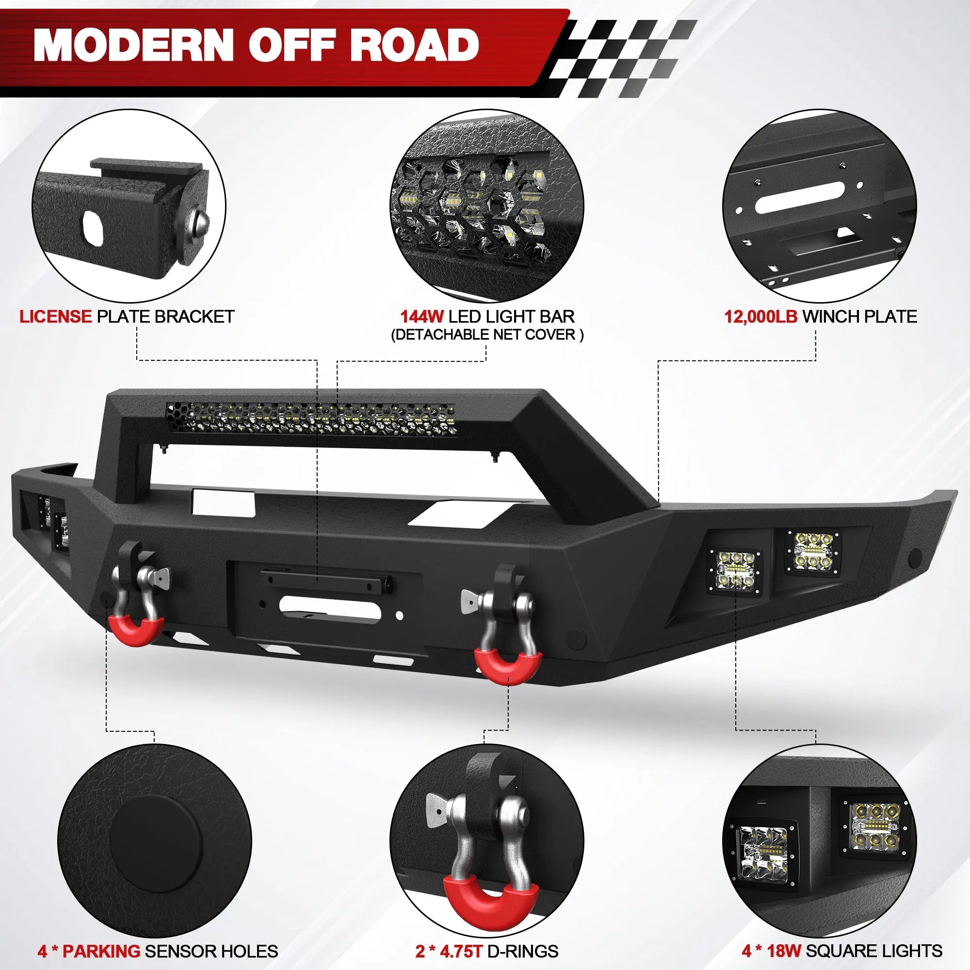 Longsun F150 Front Bumper for 1992 1993 1994 1995 1996 1997 Ford F150