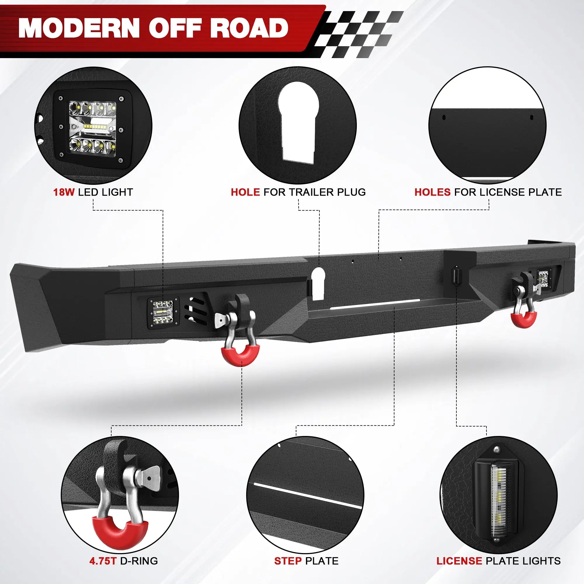 Longsun Ram 1500 Rear Bumper for 2009-2018 Ram 1500 Pickup and 2019-2025 Ram 1500 Classic Only