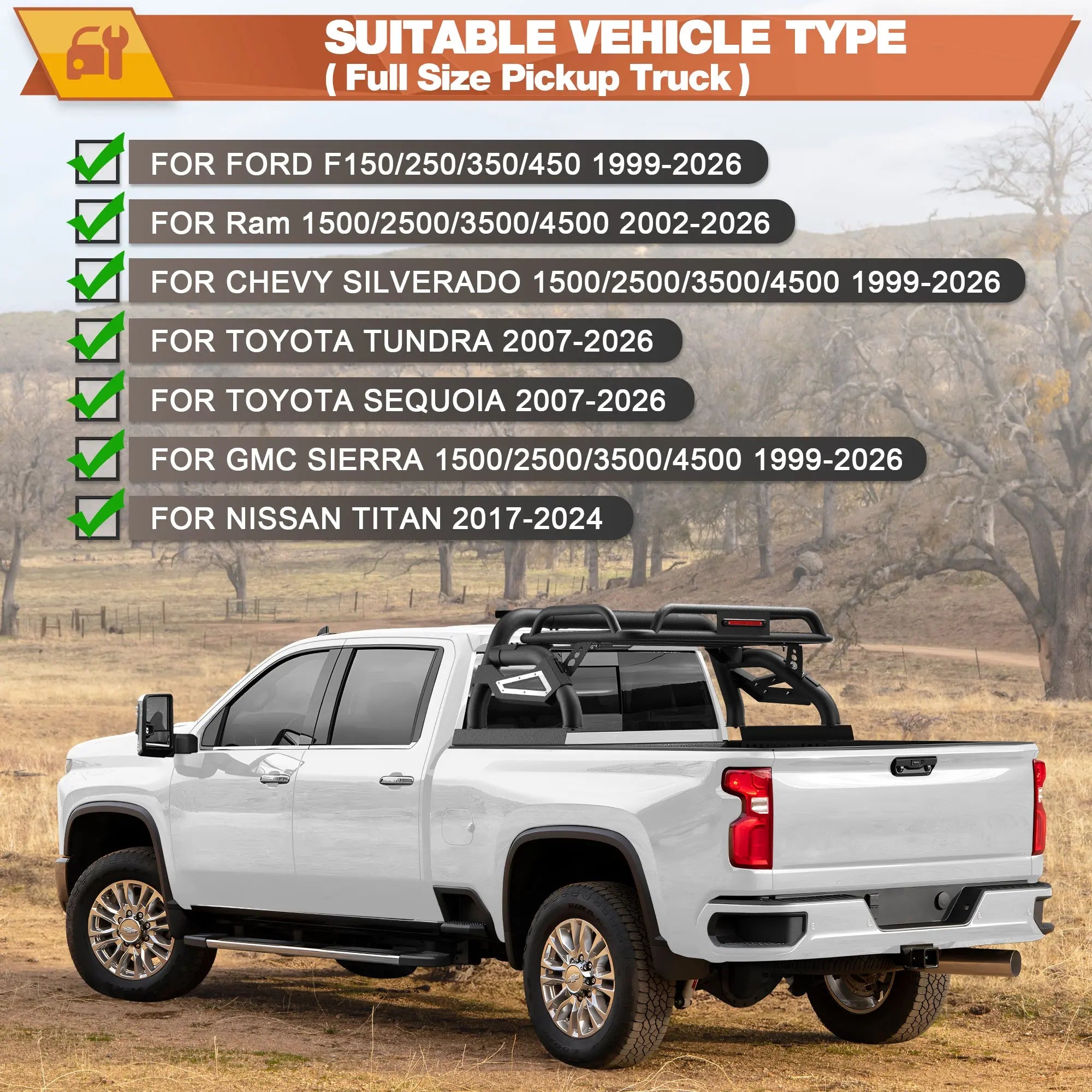 Truck Roll Bar with Cargo Basket for F-150, Ram 1500, Silverado 1500, Sierra 1500, Tundra & Titan, Steel Chase Rack Sport Bar
