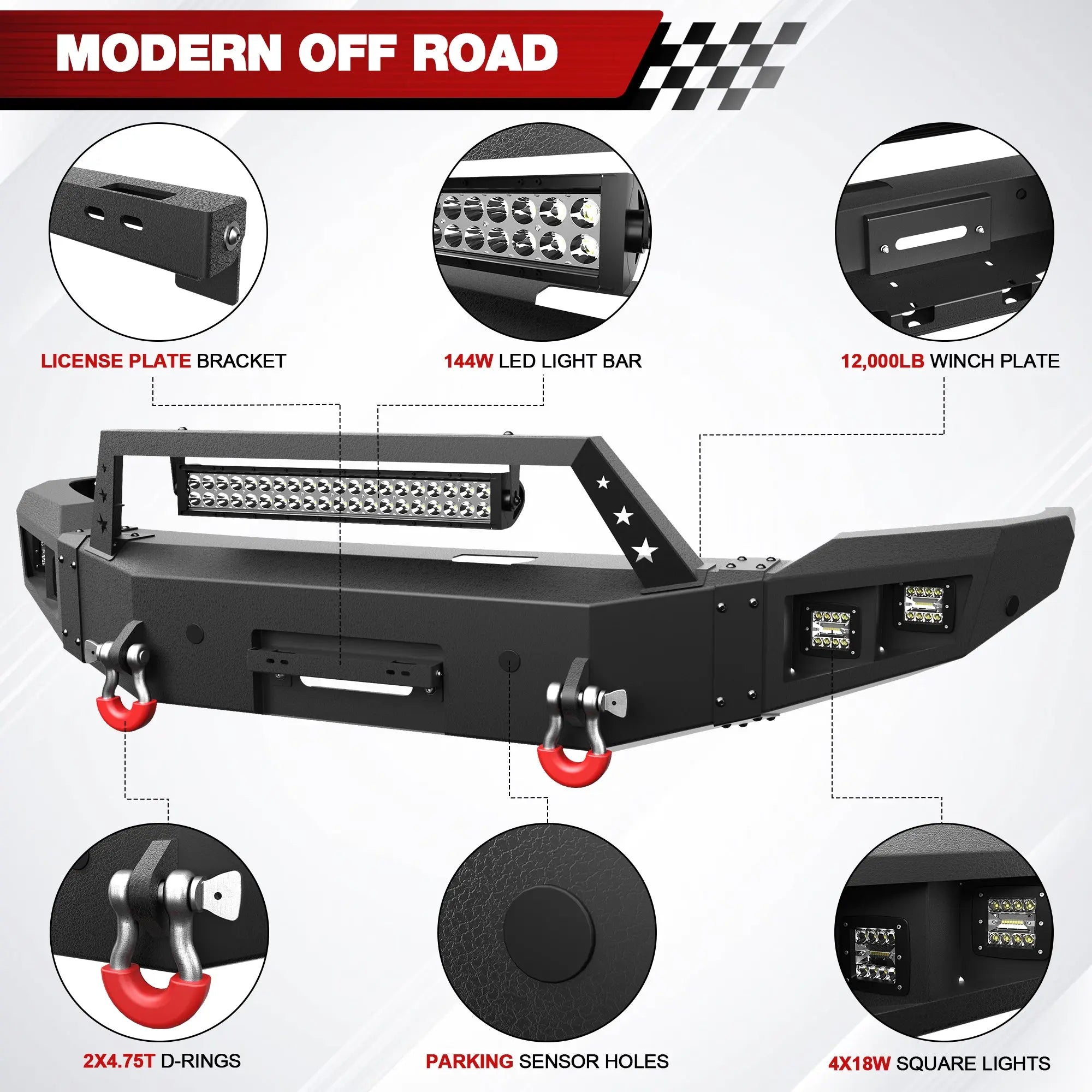 Longsun Sierra 1500 Steel Truck Front Bumper for 2014 2015 GMC Sierra 1500 w/Winch Plate