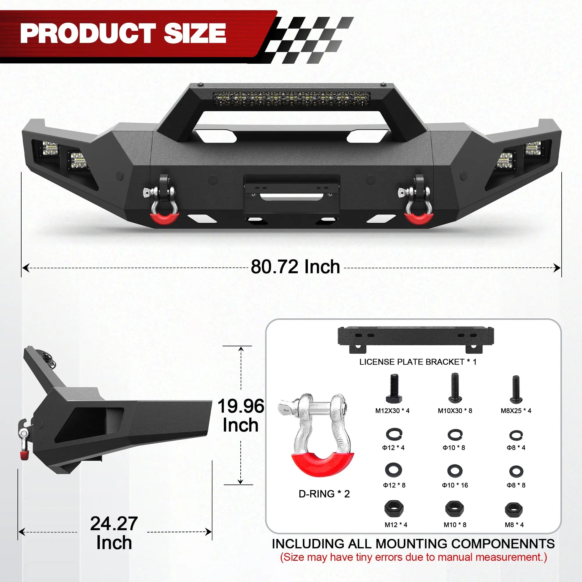 Front Bumper for 2020 2021 2022 2023 Chevy Silverado 2500HD 3500HD, Steel Winch Bumper with 12,000 lb Winch Plate, LED Lights & D-Rings