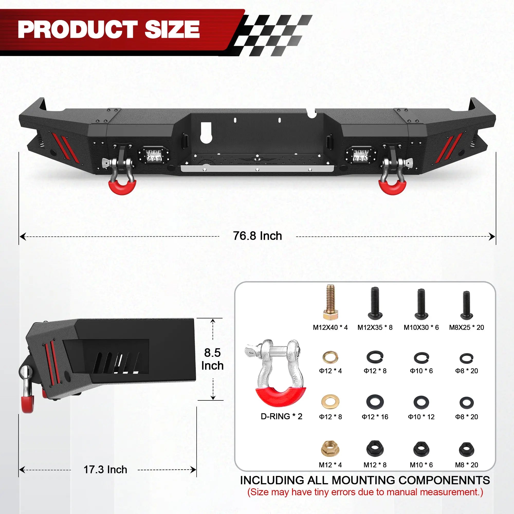 Longsun Ram 2500 Rear Bumper Compatible with 2010-2018 Dodge Ram 2500 3500 Black Pickup Truck Bumper