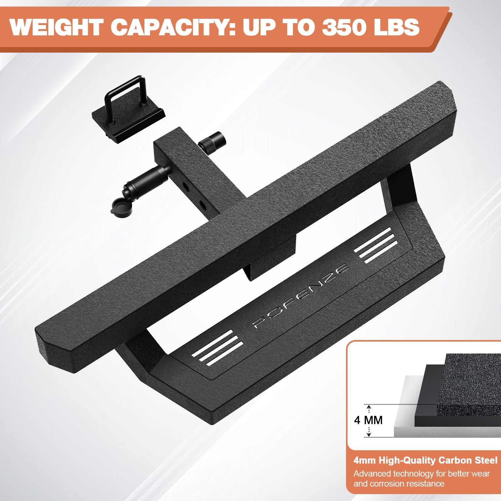 Hitch Step for 2” Receiver, Heavy Duty Steel Trailer Hitch Step with Locking Pin & Anti-Theft, Non-Slip Bumper Guard for Truck, SUV, RV – 350 lbs Capacity