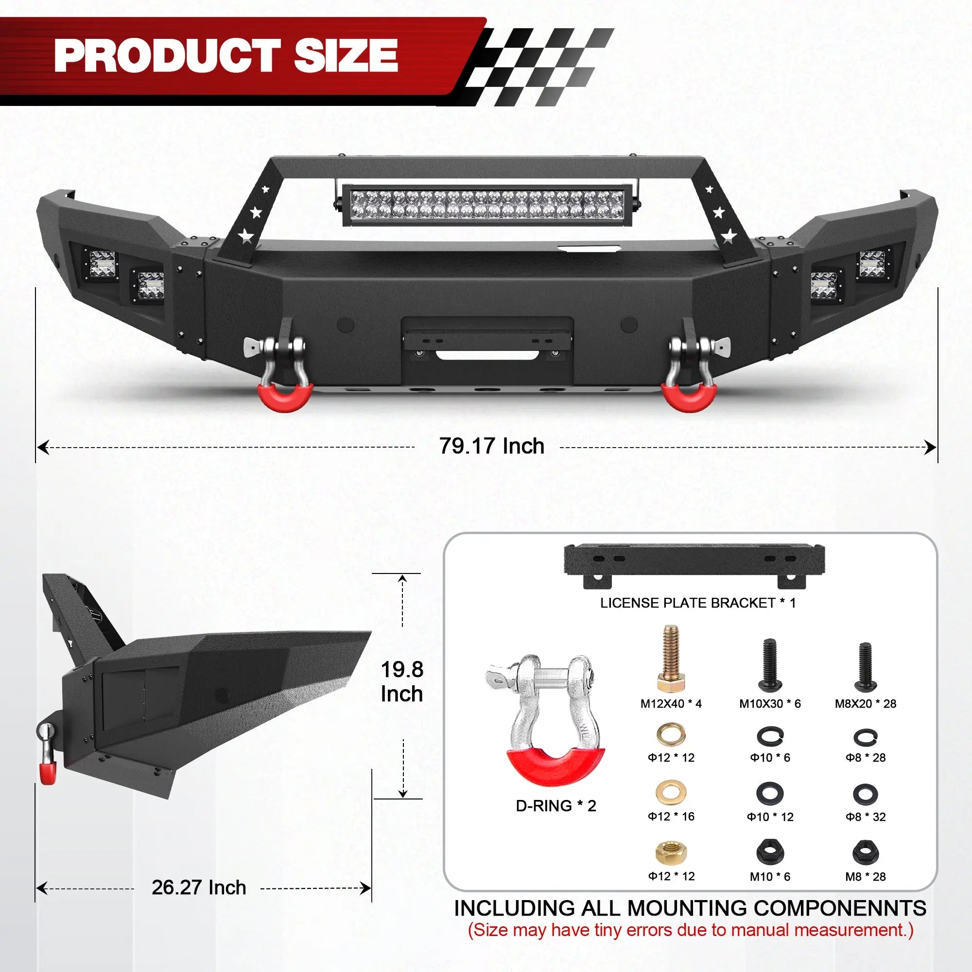 Longsun Sierra 1500 Steel Truck Front Bumper for 2014 2015 GMC Sierra 1500 w/Winch Plate