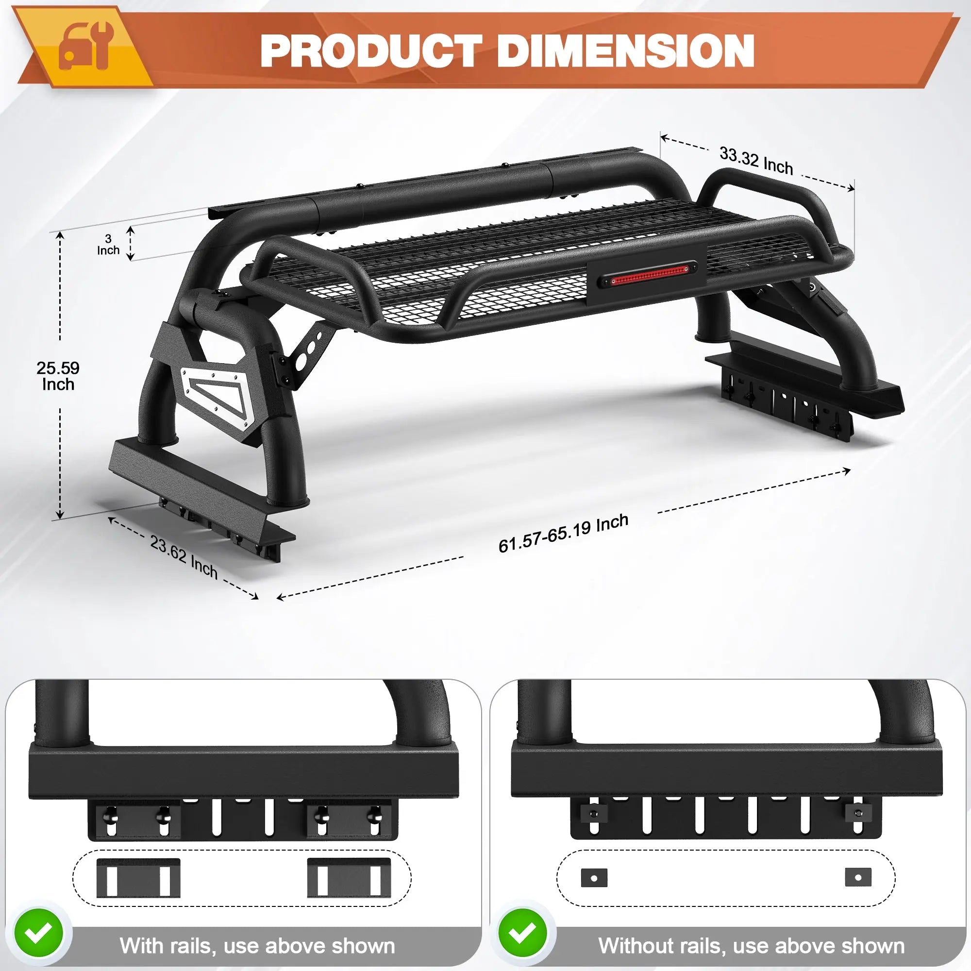 Truck Roll Bar with Cargo Basket for F-150, Ram 1500, Silverado 1500, Sierra 1500, Tundra & Titan, Steel Chase Rack Sport Bar