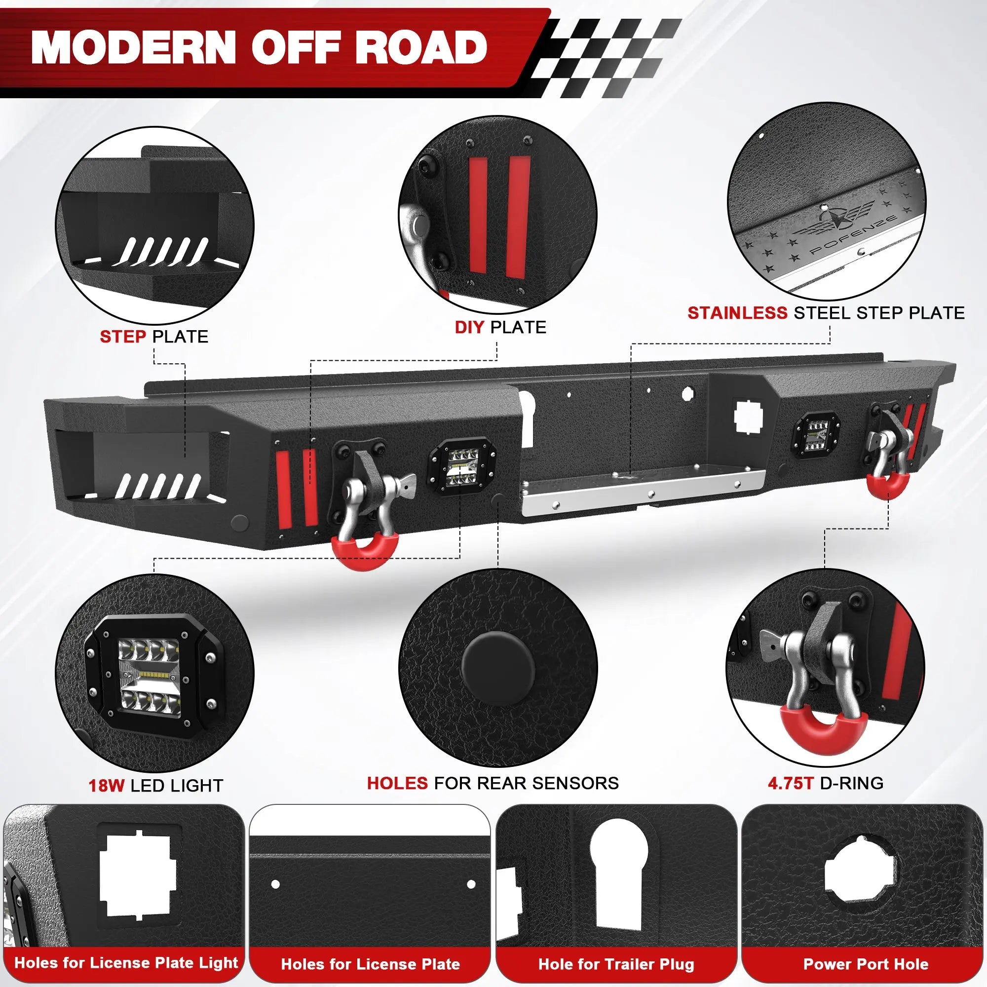 Longsun F150 Front Bumper and Rear Set for 2018 2019 2020 Ford F150 Pickup w/Winch Plate (Excluding Raptor)