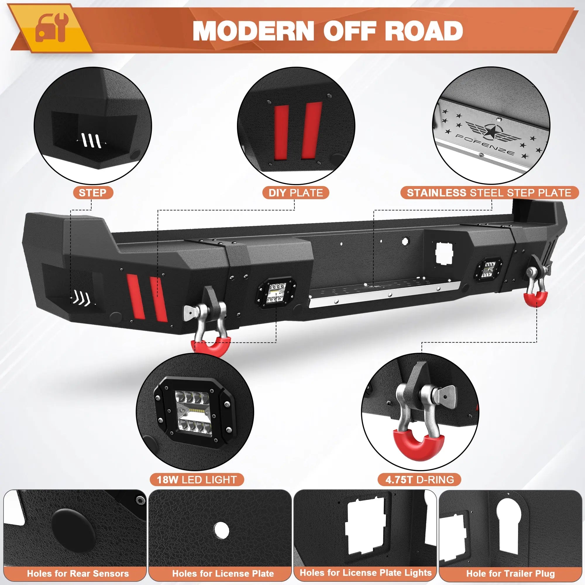 Longsun F250 Front and Rear Bumper Set for 2017-2022 Ford F250/F350/F450 Pickup with Winch Plate